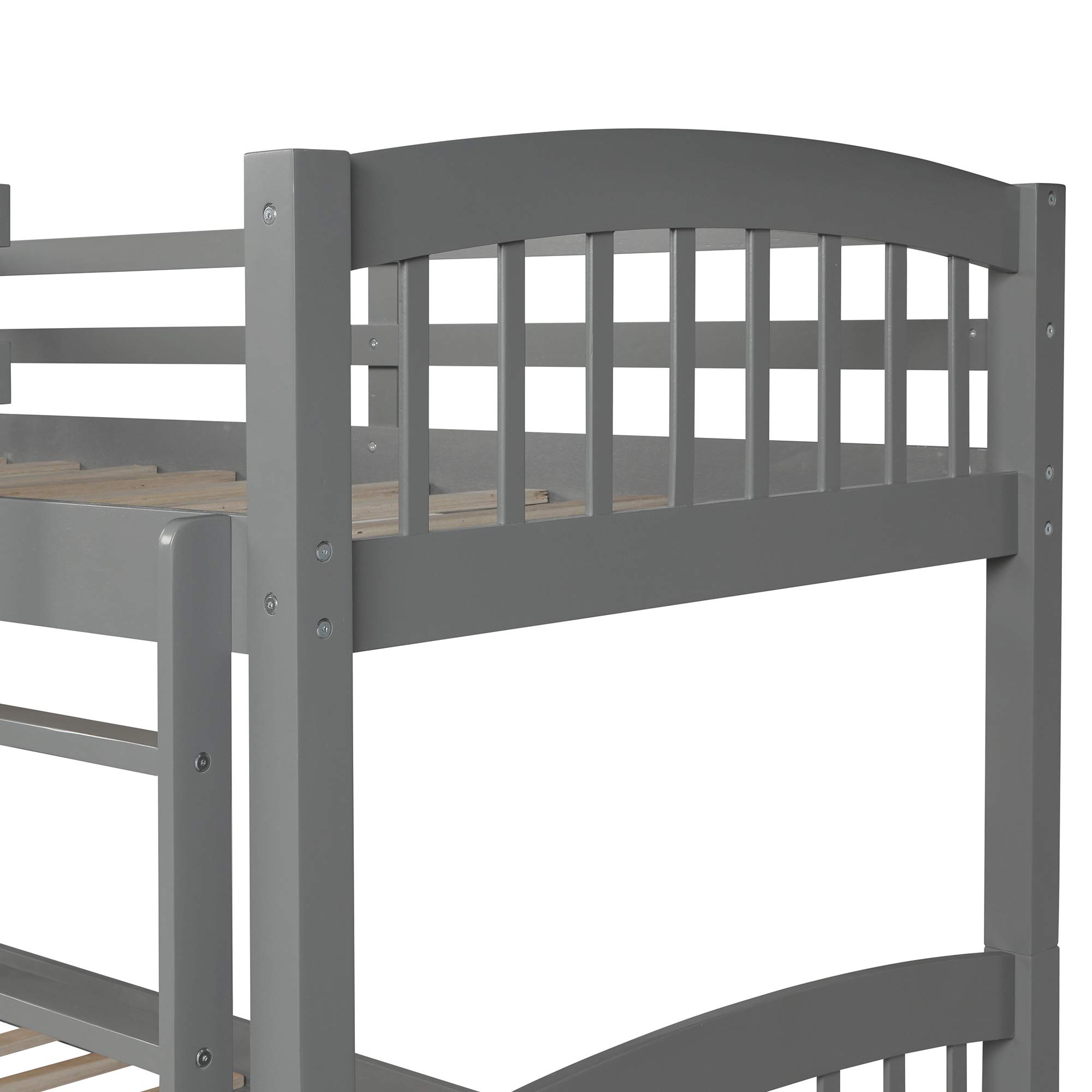 Twin Over Twin Bunk Bed with Trundle - Solid Wood Bed Frame with Ladder & Safety Rail - 3 Storage Drawers - Space Saving Kids & Teens Bedroom Furniture (Grey) - Perfect for Small Rooms, Guest Rooms & Vacation Homes
