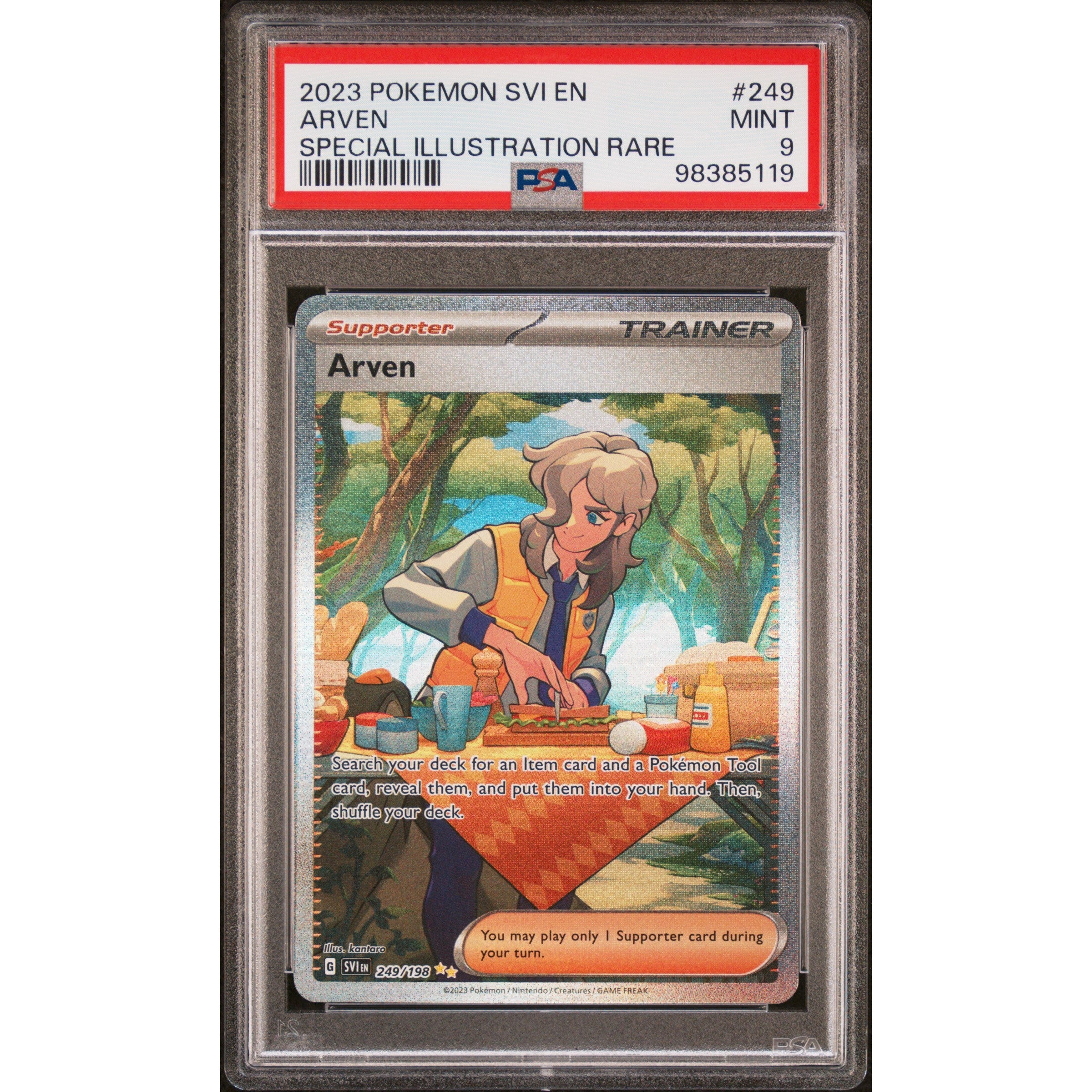 2023 Pokemon Scarlet & Violet Arven 249/198 PSA 9 Graded Trading Card - Perfect for Collectors & Competitive Play