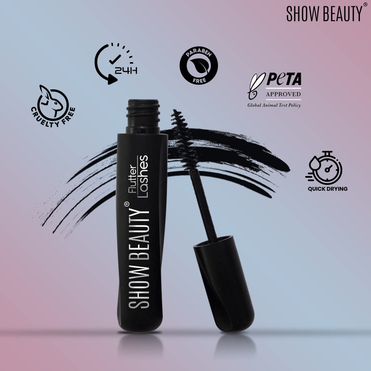 SHOW BEAUTY Waterproof Black Mascara & Eyeliner Combo - Smudge Proof, Matte Finish, Hydrating & Nourishing for Natural Lashes | Perfect for Daily Wear, Night Out & Special Occasions