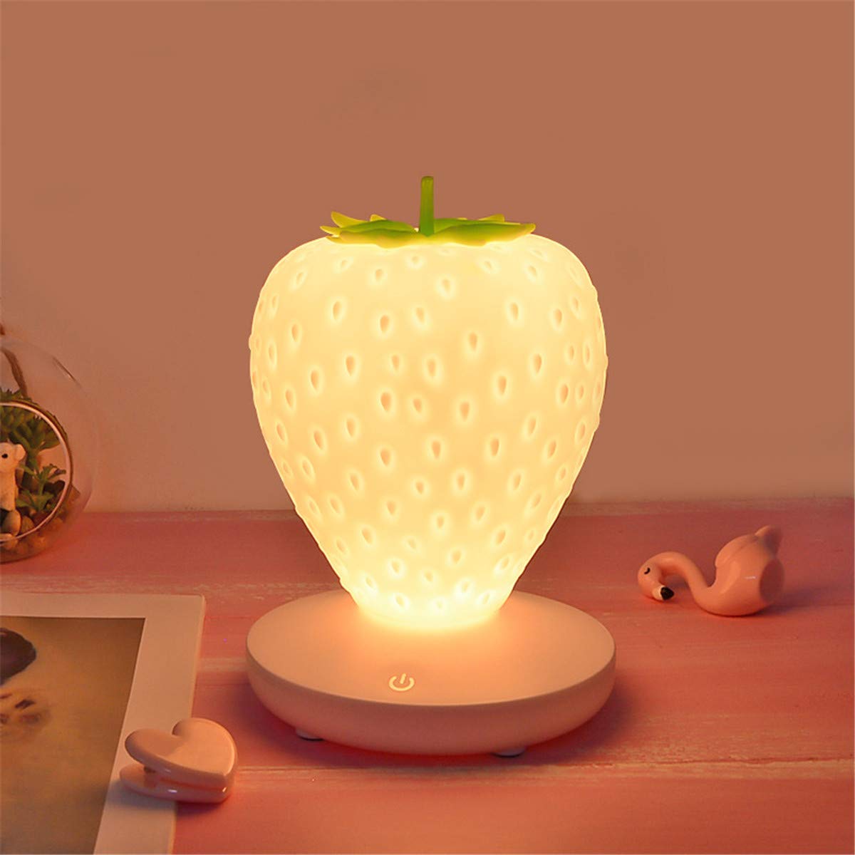 Strawberry Night Light - Soft Silicone Touch Sensor Table Lamp for Kids Room, Bedside, Bookshelf, Desk - Cute Cartoon Nursery Lamp for Baby & Children's Bedroom Decor (White) - Perfect for Nighttime Feeding, Reading & Soothing