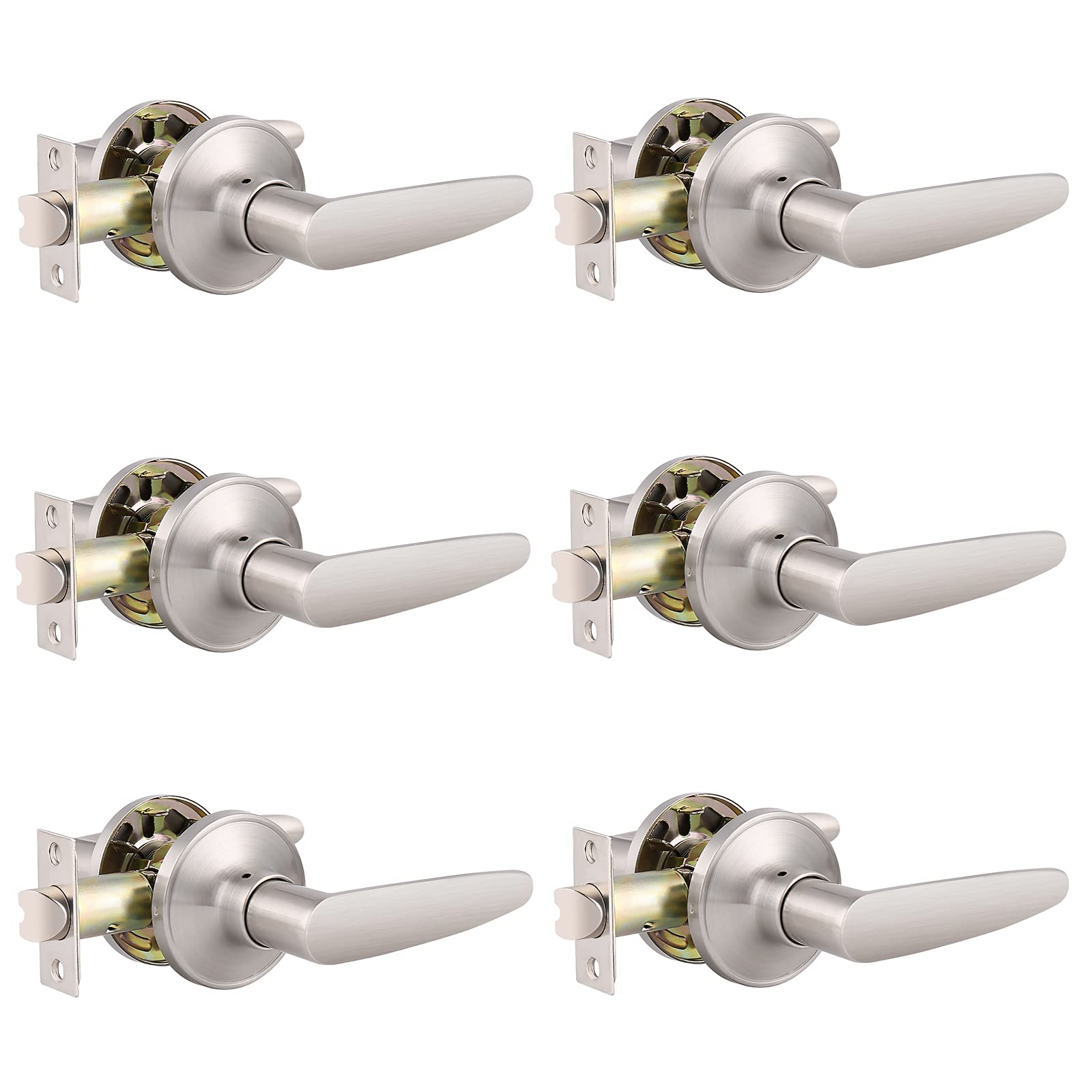6-Pack Brushed Nickel Passage Door Levers - No Lock, Straight Design for Interior, Hallway & Closet Doors | Durable & Stylish Home Hardware Upgrade | Perfect for Bedrooms, Bathrooms and Office Spaces