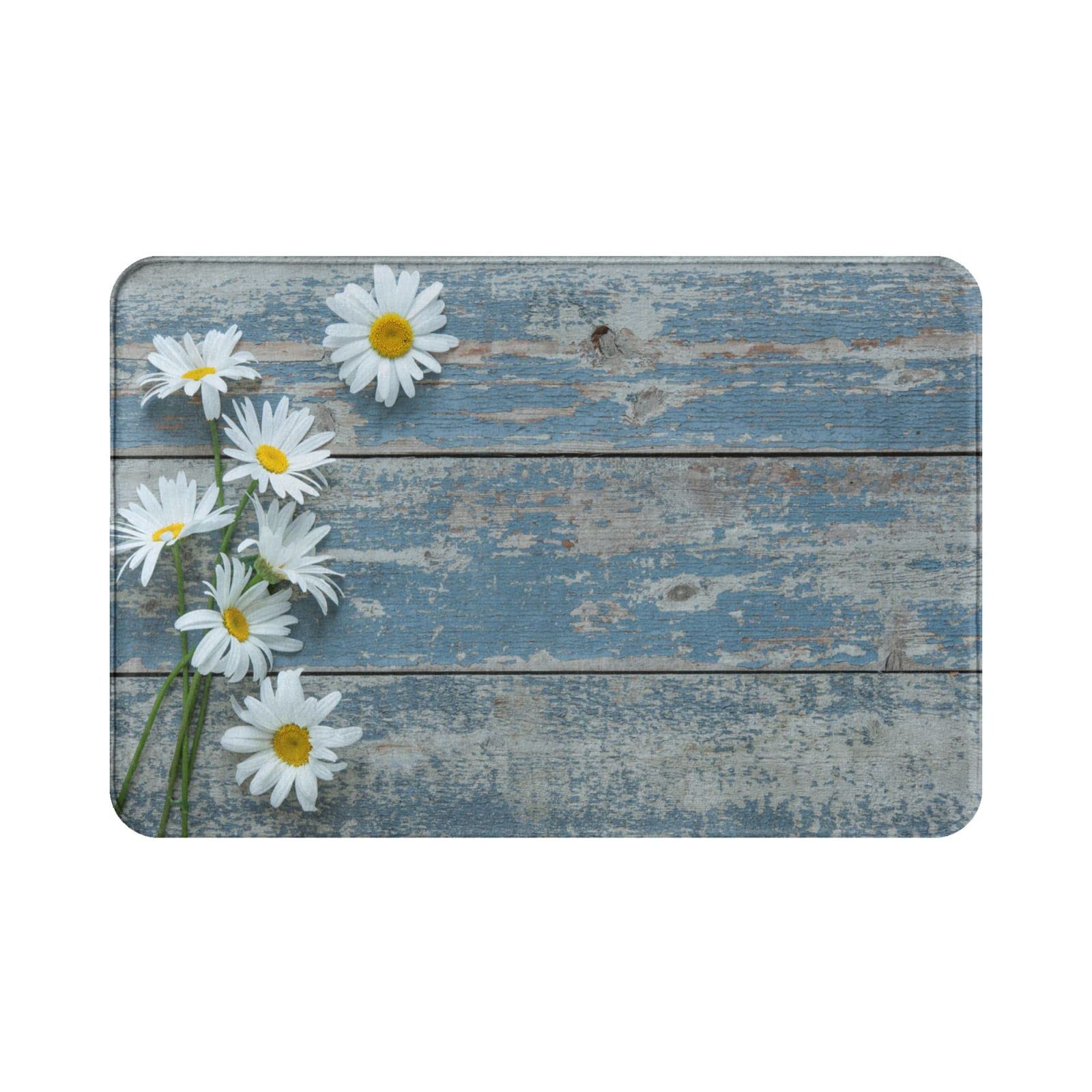 Farmhouse Rustic Daisy Flowers Doormat - Non-Slip Absorbent Bath Rug for Home Entrance, Kitchen, Outdoor - 16x24 Inches - Perfect for Farmhouse Decor, Front Door Welcome Mat, and Bathroom Floor Protection