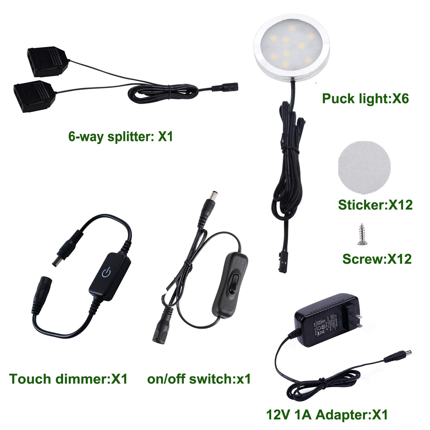 AIBOO 6-Pack Under Cabinet LED Puck Lights Kit with Touch Switch, Dimmable Kitchen Lighting for Cabinets, Cupboards & Closets (Warm White) - Perfect for Countertop Task Lighting & Home Decor Ambiance