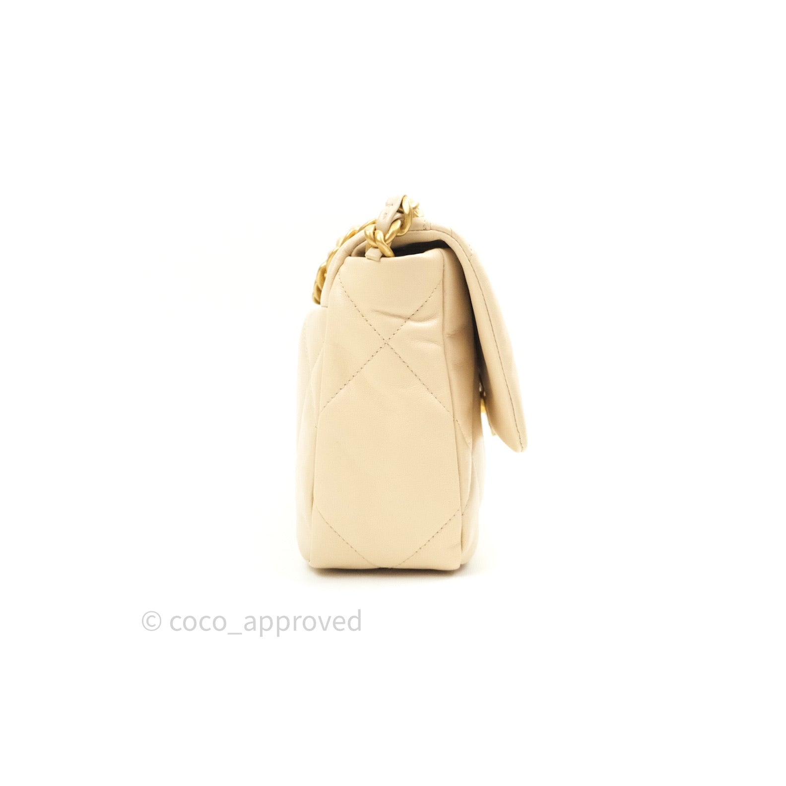 Chanel 19 Small Beige Goatskin Leather Bag with Mixed Gold & Silver Hardware - Luxury Crossbody Purse for Women, Perfect for Date Night & Special Occasions