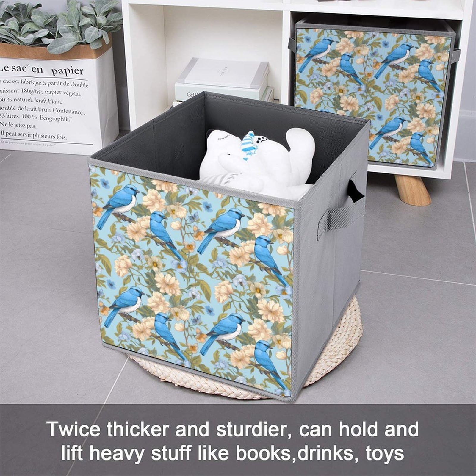 Blue Foldable Storage Cubes with Handles - 6 Pack Fabric Organizer Bins for Closet, Nursery, Office & Home Decor | Space Saving Collapsible Storage Baskets for Toys, Books & Laundry