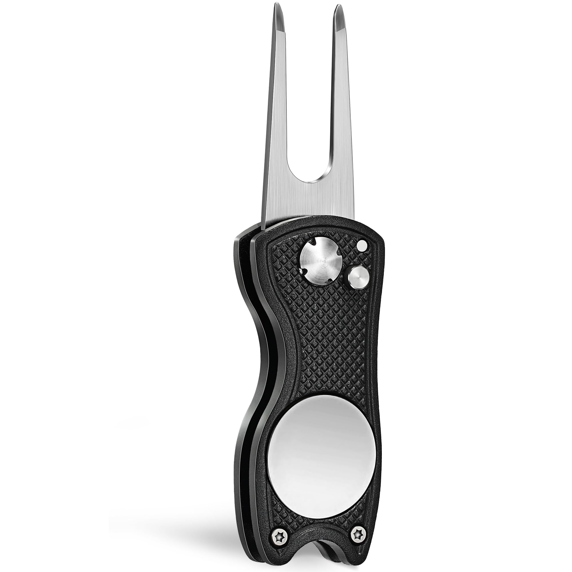 Premium All-Metal Golf Divot Repair Tool with Pop-Up Button & Magnetic Ball Marker - Foldable Design for Easy Storage (2/4/6 Pack) | Perfect for Golf Course, Practice Range & Tournament Play