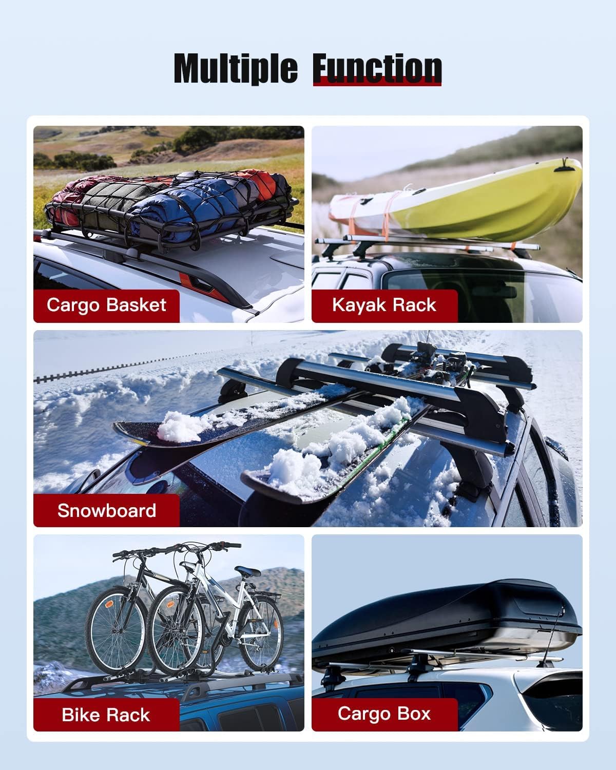CCiyu Aluminum Roof Rack Cross Bars for Jeep Cherokee 2014-2021 - Universal Car Top Cargo Carrier for Kayak, Canoe, Bike, Ski & Luggage - Heavy Duty Black Roof Rails - Perfect for Road Trips & Outdoor Adventures