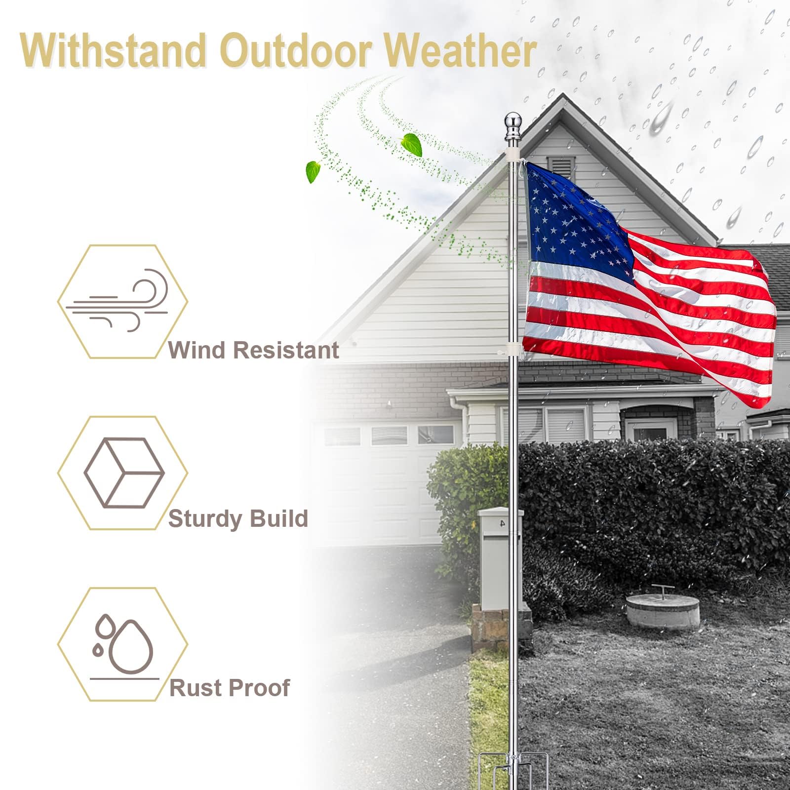 8.5ft Rustproof Wind-Resistant Outdoor Flag Pole Kit - 1