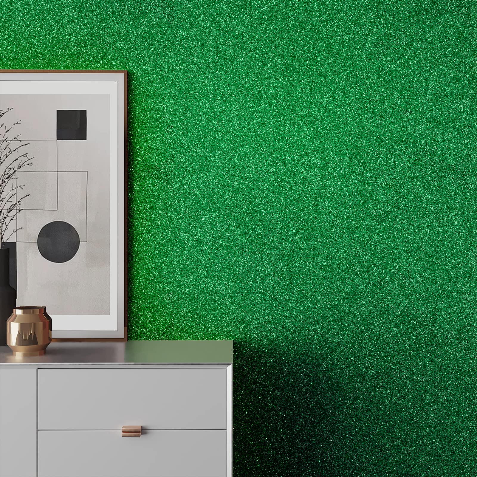 VEELIKE Green Glitter Peel and Stick Wallpaper - 15.7