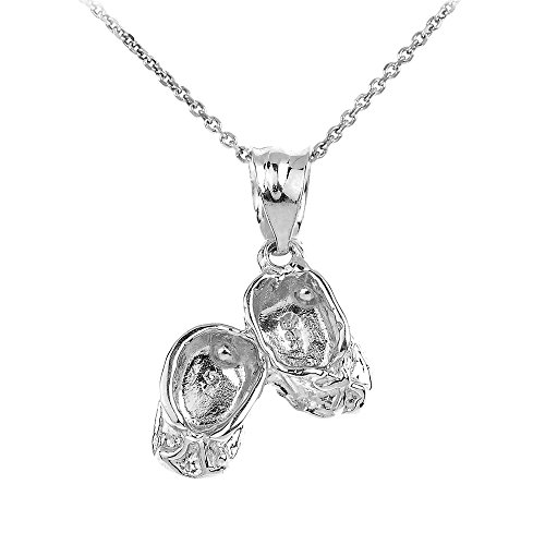 14k White Gold Baby Girl Shoes Charm Pendant Necklace - High Polish Elegant Jewelry Gift for Newborns, Christening & Special Occasions