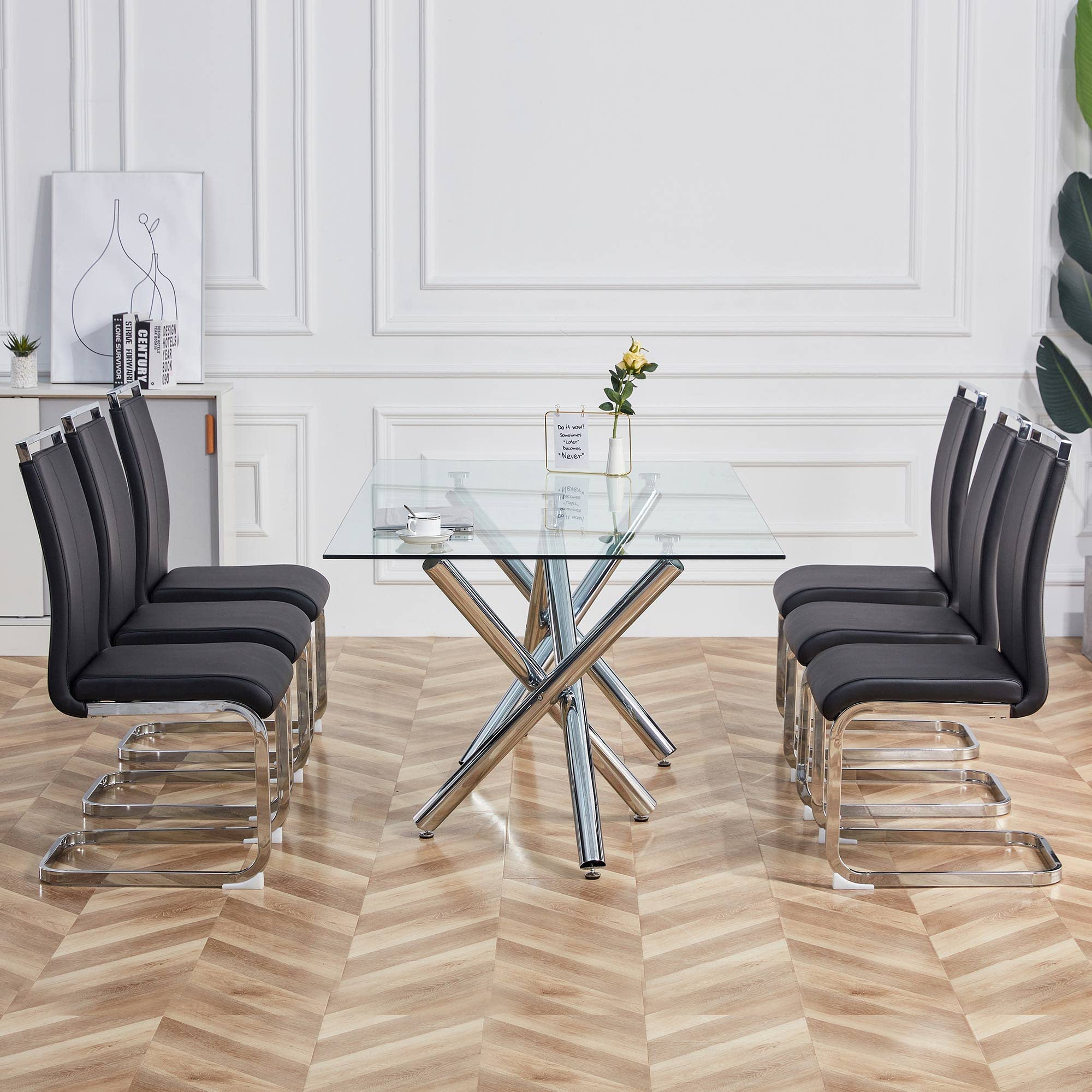 Baysitone Modern Dining Chairs Set of 4 - Faux Leather Padded High Back Kitchen & Dining Room Chairs - Comfortable Side Chairs for Home, Restaurant, Office - Black