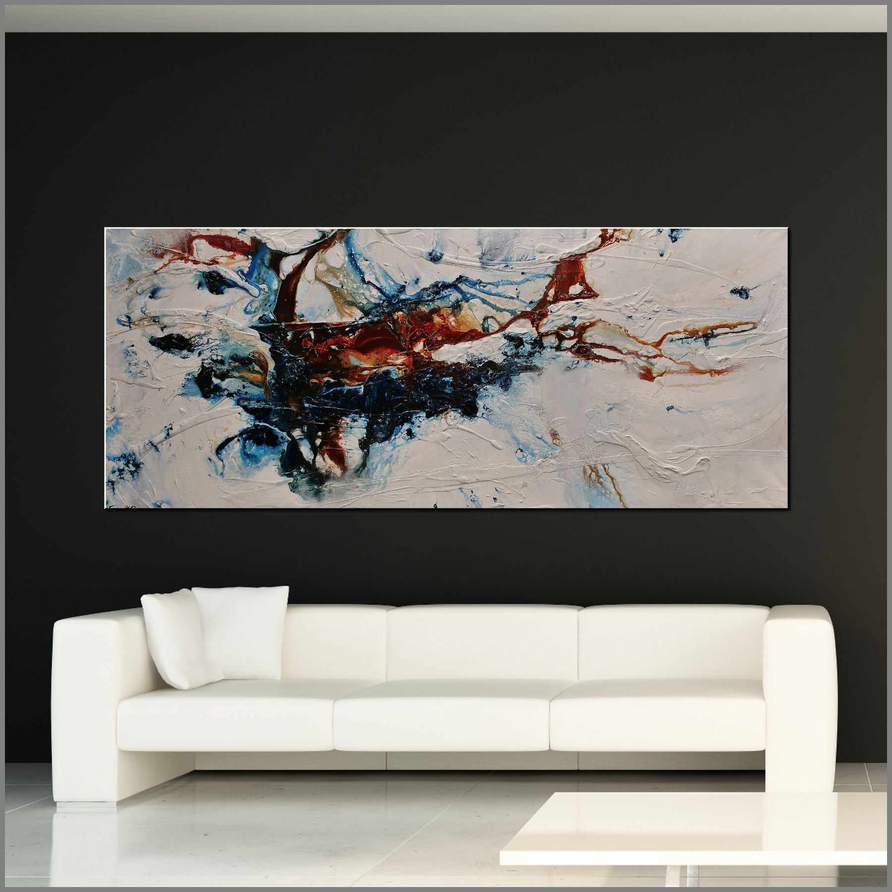 Midnight Oxide 240cm x 100cm Blue Rust Textured Abstract Canvas Art - Modern Wall Decor for Living Room, Bedroom & Office