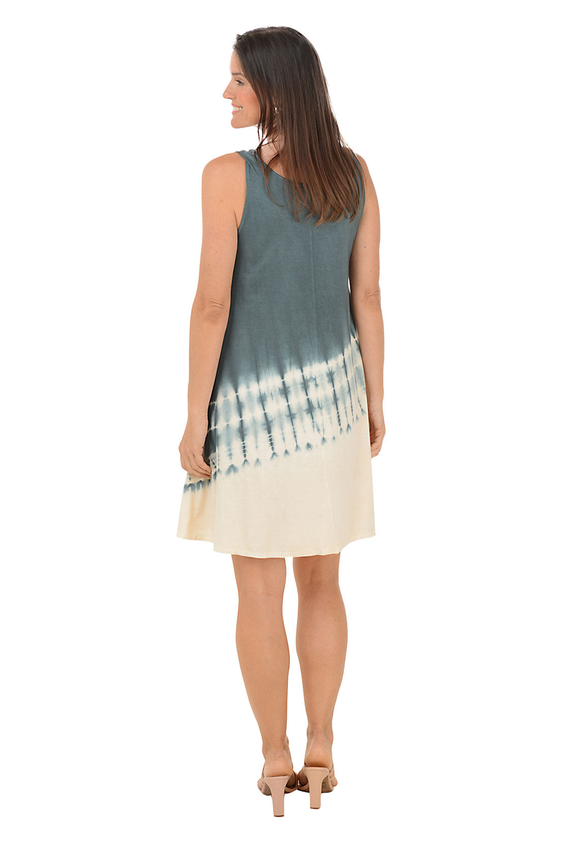 Grey Diagonal Tie Dye Sleeveless Summer Dress for Women - Boho Chic Beachwear, Casual Outfit & Vacation Style