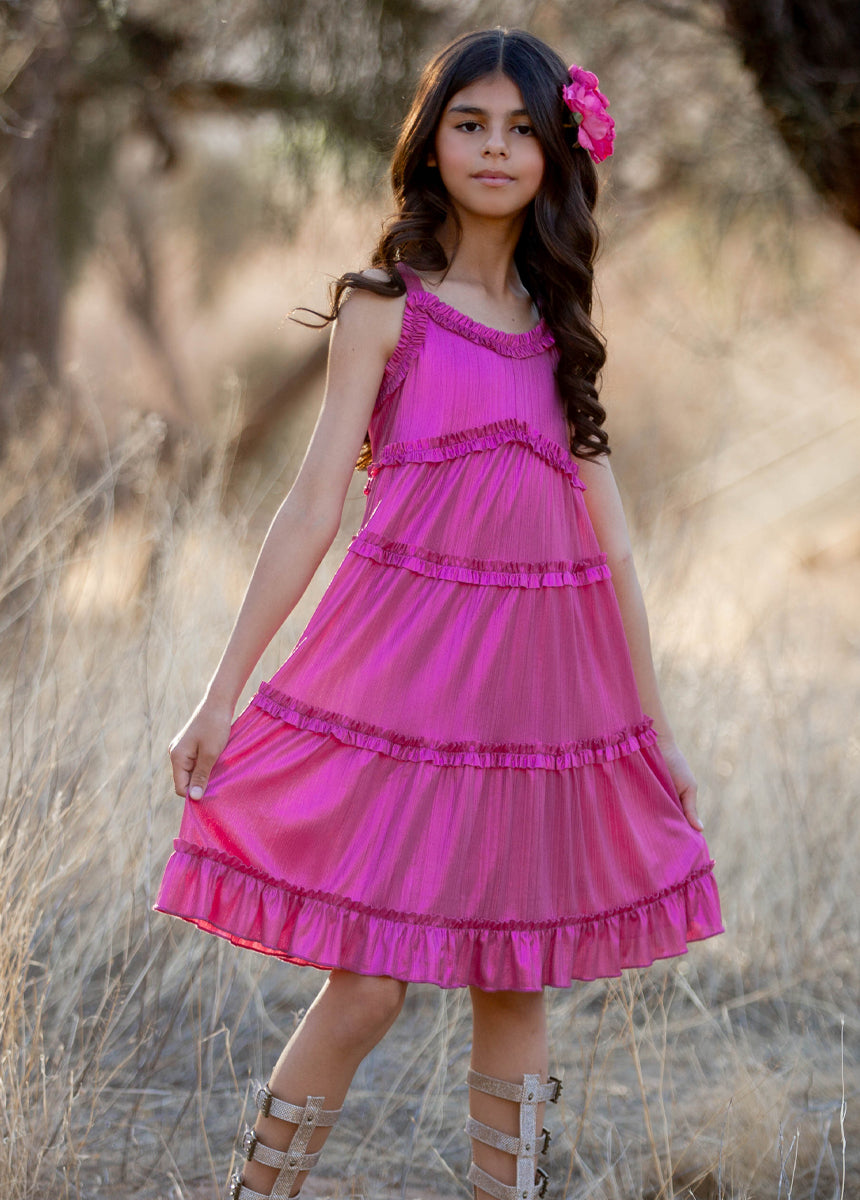 Darana Metallic Fuchsia Dress - Elegant Party & Evening Wear for Women | Perfect for Weddings, Cocktails & Special Occasions