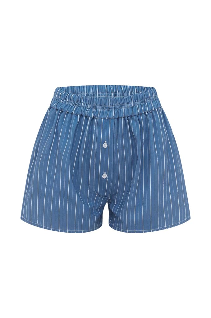 Faretumiya Women's Striped Elastic High Waist Straight Leg Summer Shorts - Casual Lounge Pajama & Y2K Sweat Shorts for Beach, Yoga, and Home Wear