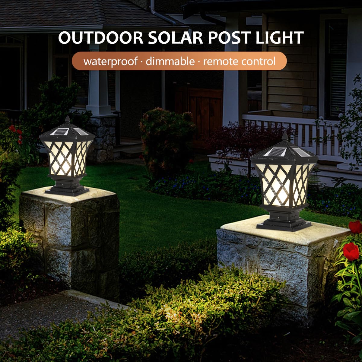 Solar LED Post Cap Light - Dimmable Outdoor Pillar Light, IP65 Waterproof Black Aluminum Column Lamp for Garden, Fence & Pathway Lighting | Perfect for Patio, Deck & Landscape Decoration