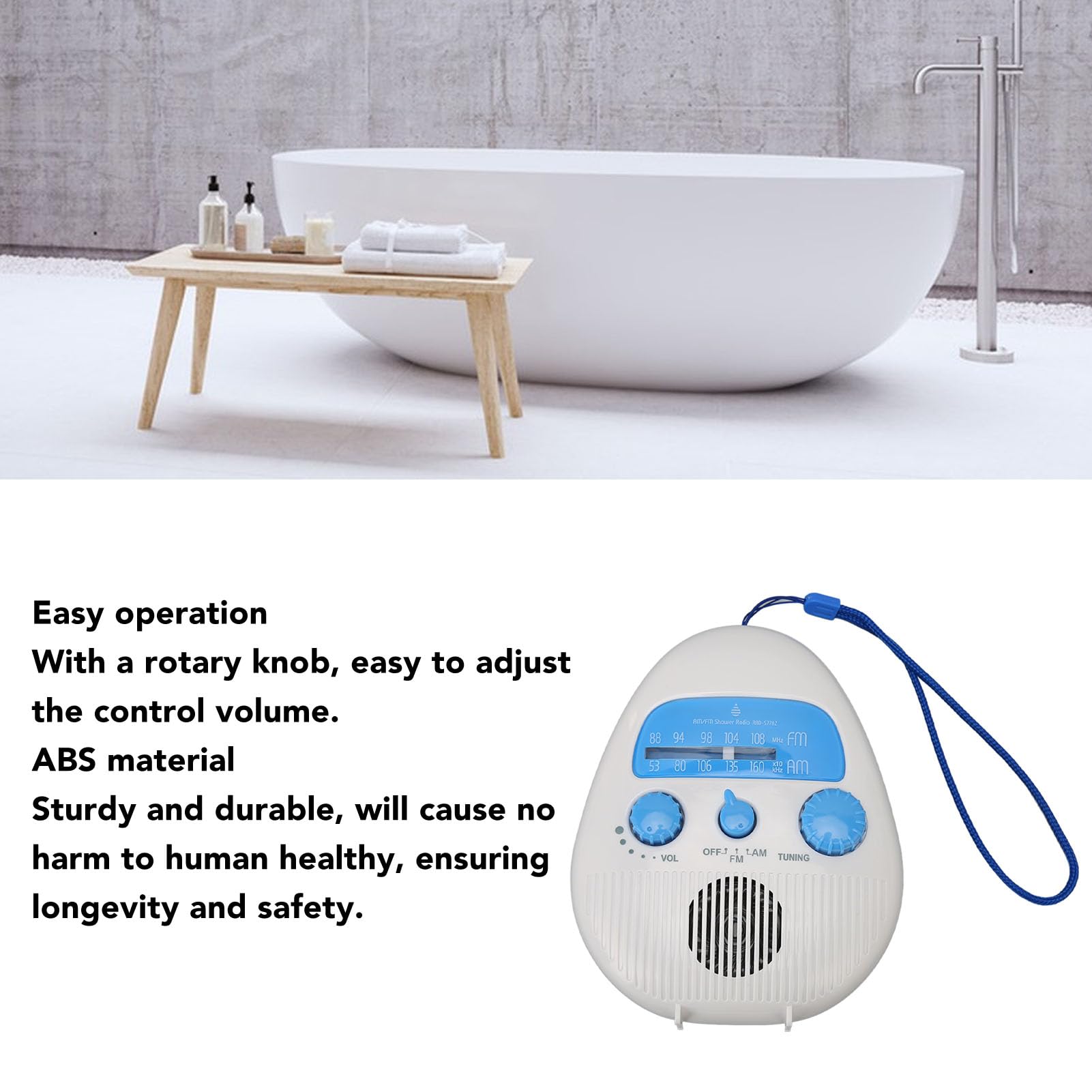 Waterproof Portable Shower Radio with AM/FM - Battery Operated Bathroom Speaker for Indoor & Outdoor Use - Perfect for Bathing, Camping, Beach and Poolside Relaxation