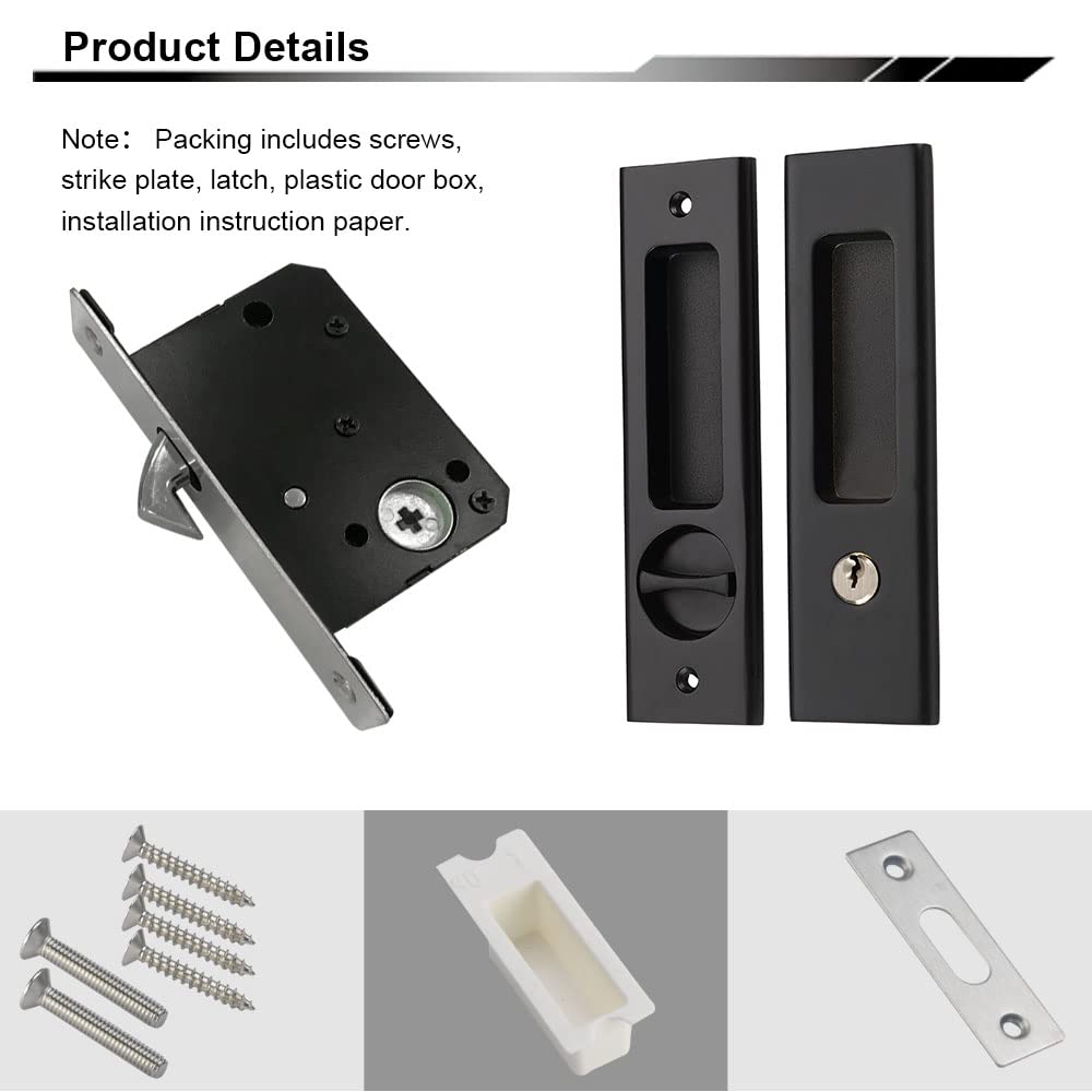 Stainless Steel Sliding Door Handle for Bathroom & Barn Doors - Flush Mount Privacy Round Pocket Lock - Perfect for Home, Office & Commercial Spaces