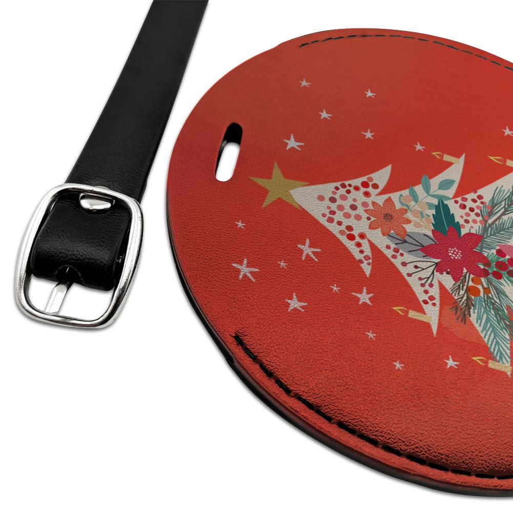 Christmas Tree with Candles Round Leather Luggage Tag - Personalized Carry-On ID Tag for Suitcases, Travel Bags & Backpacks | Perfect for Holiday Travel & Gift Giving