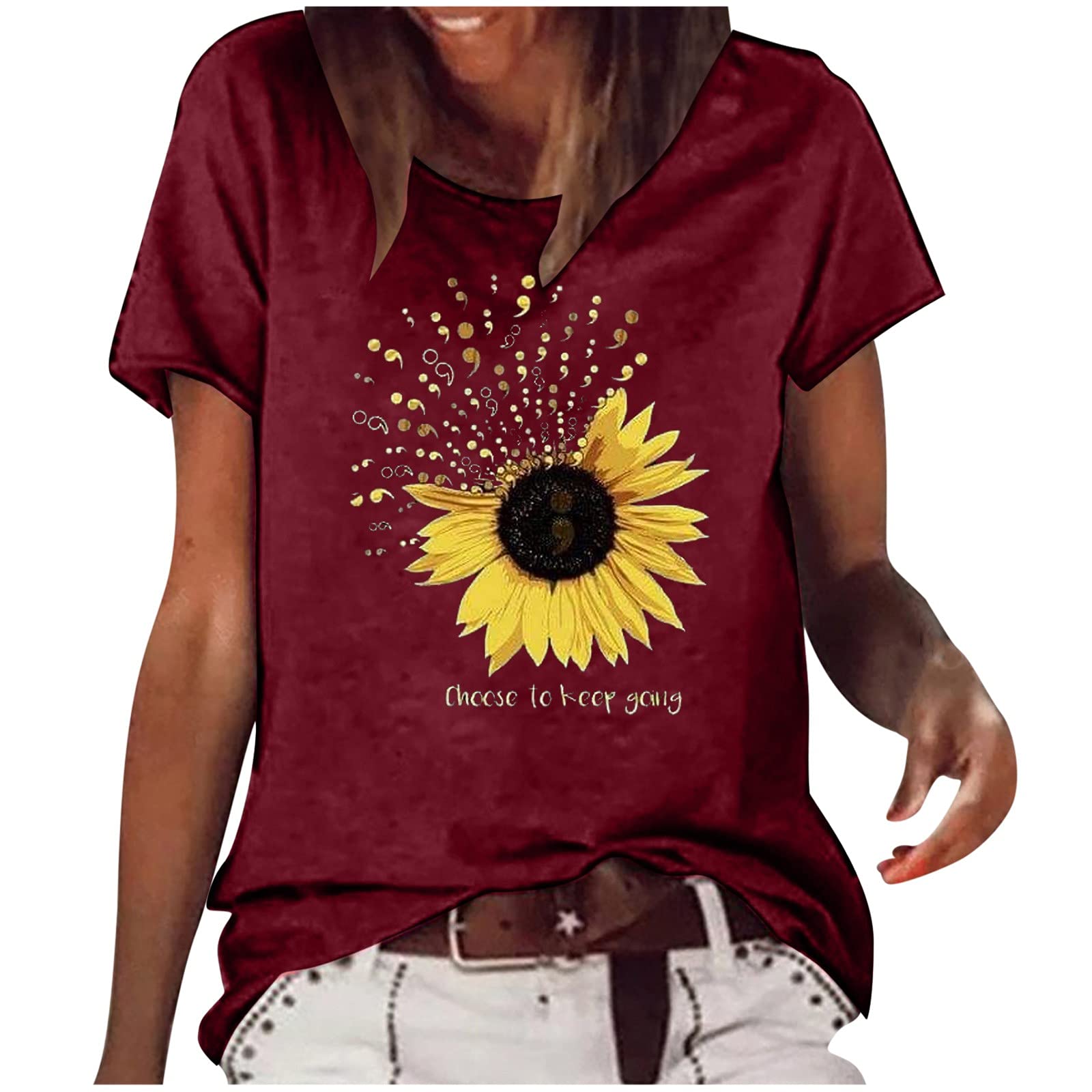 Floral Printed Crew Neck Tee Shirt for Women - Plus Size Summer Tops & Tank Tops | Casual Wear, Beach Outfits, Everyday Comfort