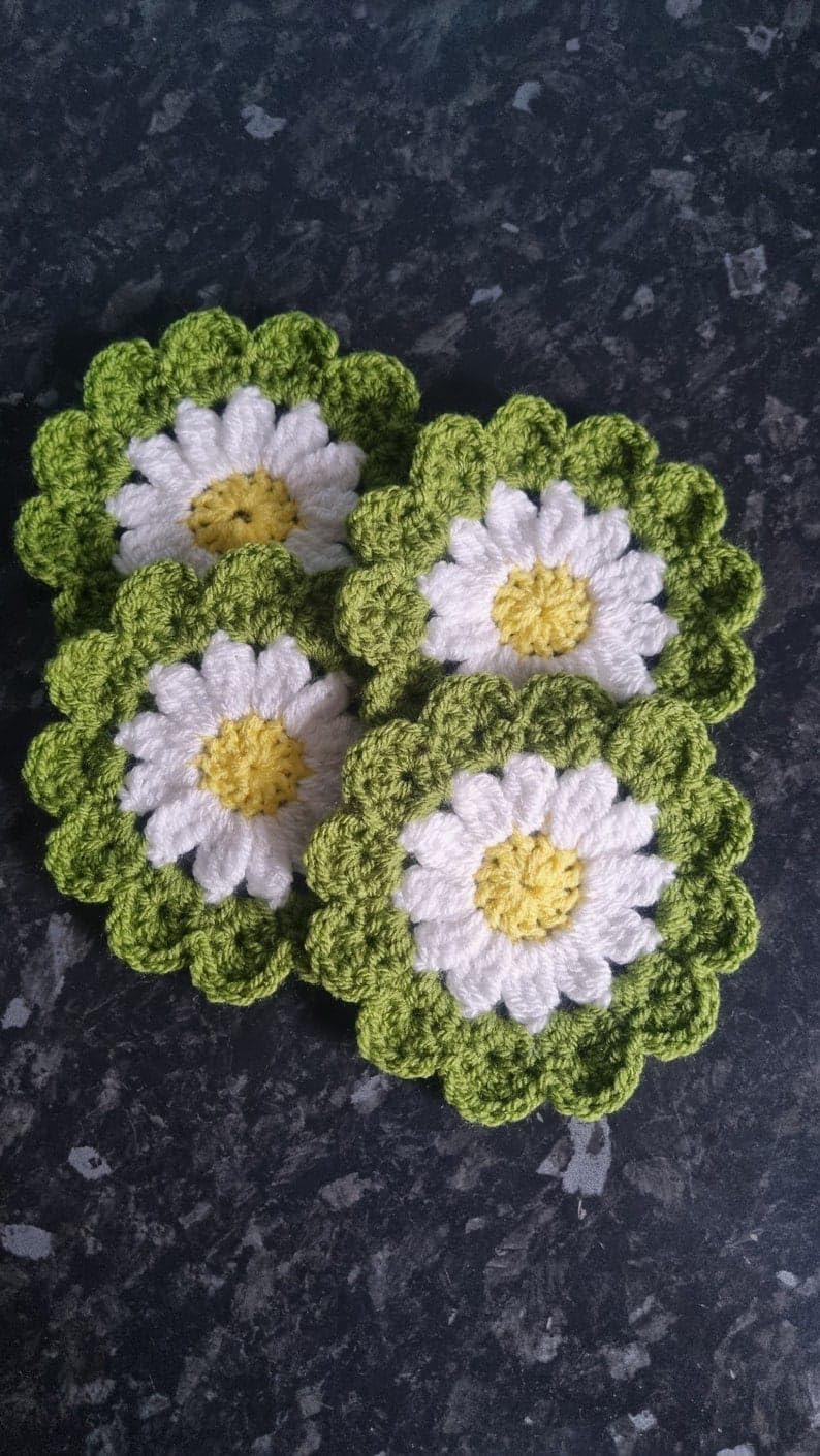 Handmade Crochet Doily Coasters Set of 6 - Cotton Lace Coasters in Green, White & Yellow - Custom Made - Perfect for Tea Parties, Home Decor & Gift Giving