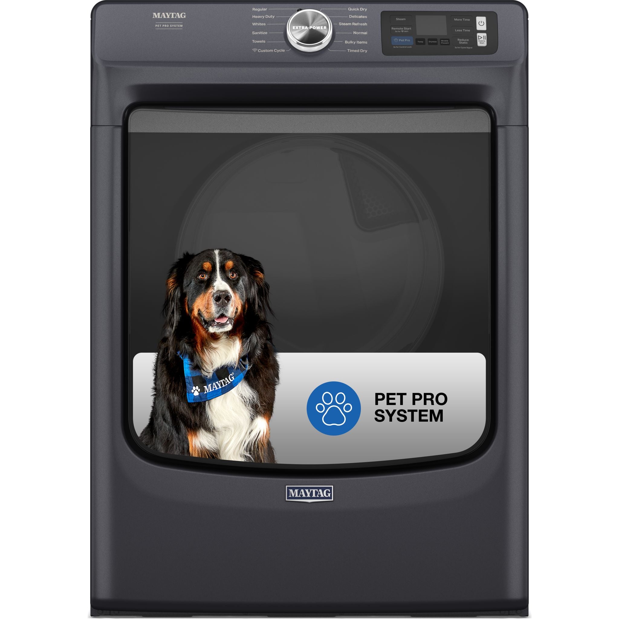 Maytag YMED7020RF Pet Pro Electric Dryer - 7.0 Cu. Ft. Capacity, Steam Refresh, Wrinkle Control - Midnight Steel Finish - Perfect for Pet Hair Removal & Large Family Laundry