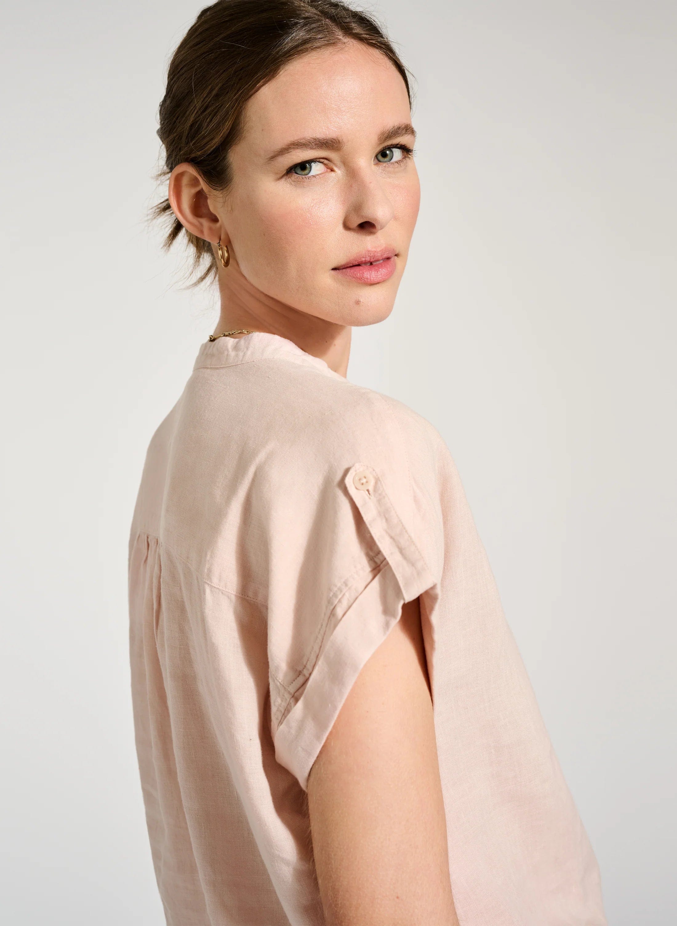 Alexa Linen Shirt Women's Casual Blouse - Soft Powder Pink Button Down Top for Summer, Office & Vacation Wear