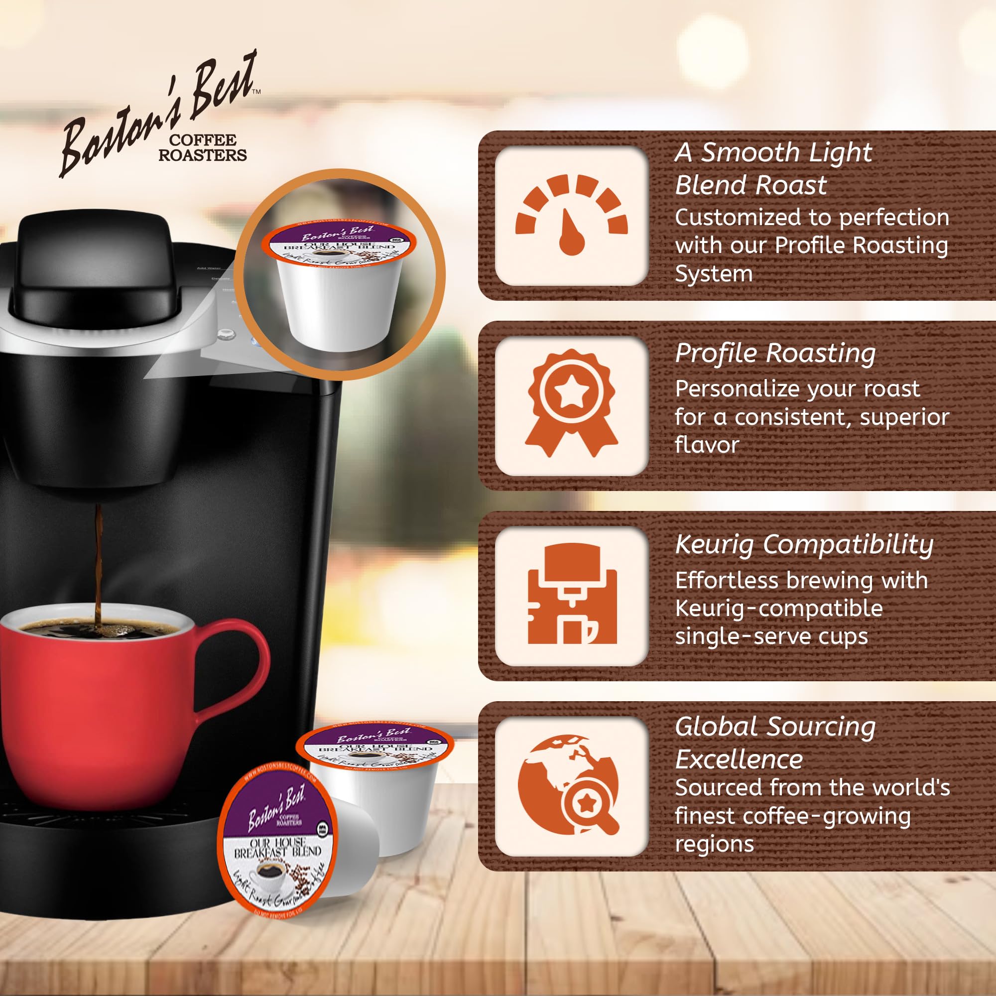 Boston's Best Light-Roast Coffee - Keurig® Compatible Pods for Breakfast (80 Cups)