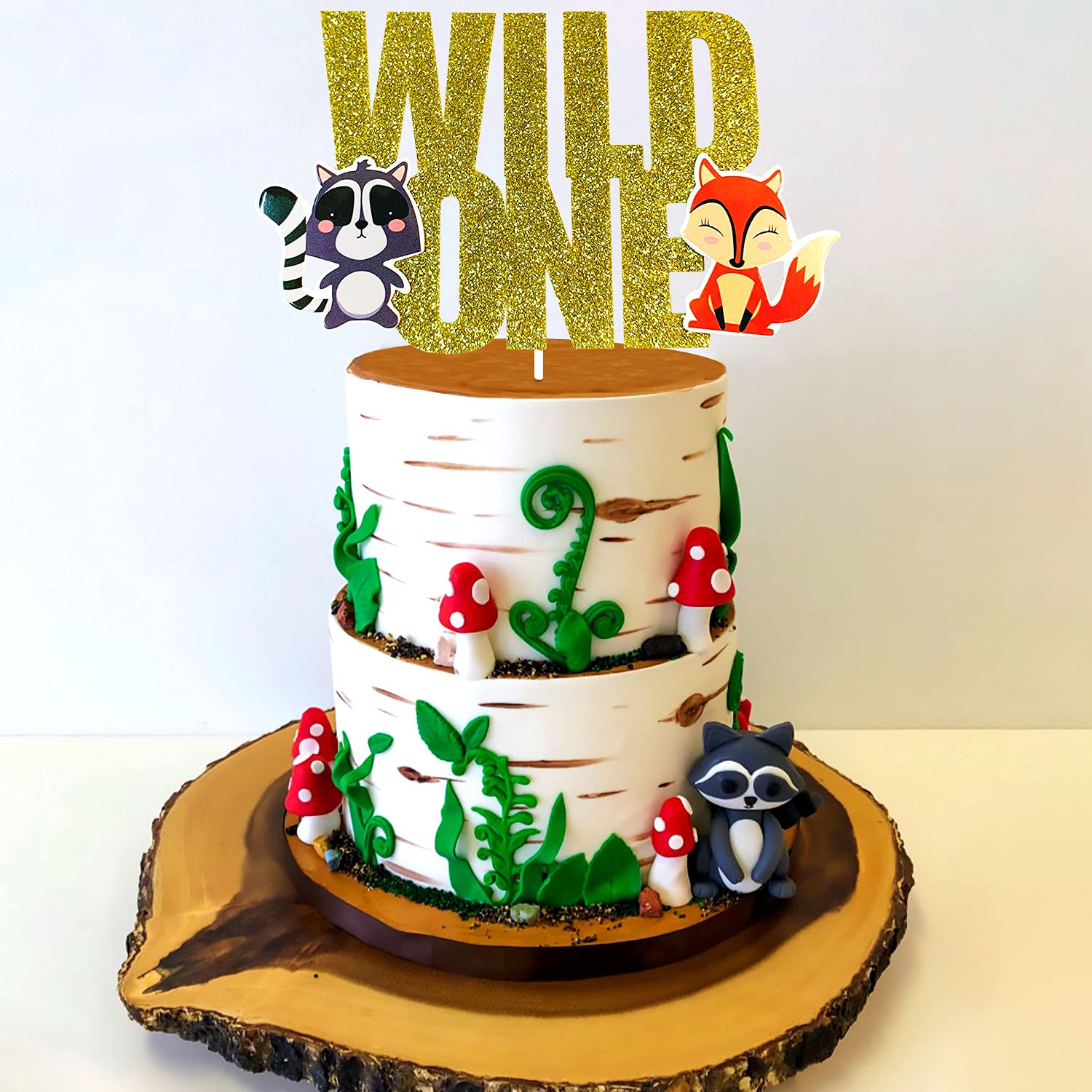 LaVenty Glitter Woodland Animals Cake Topper Set - Fox, Deer & Hedgehog - Wild One First Birthday Party Decorations - Perfect for Baby Shower, Gender Reveal & Forest Theme Cakes