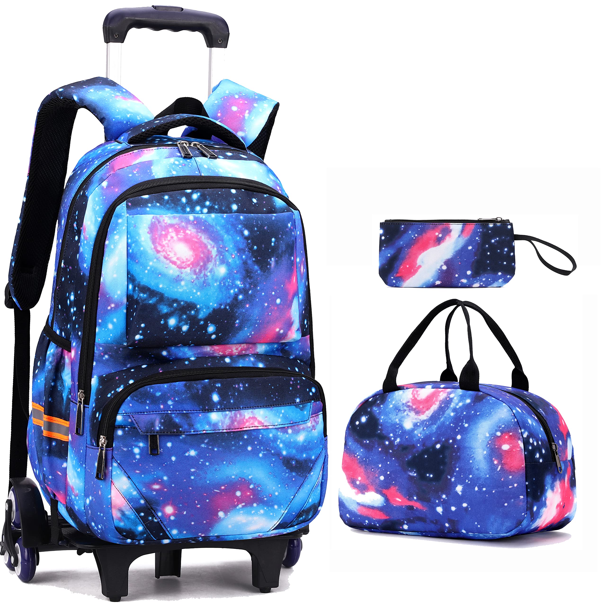 Rolling Backpack for Kids - School Wheeled Backpack with Lunch Box & Pencil Case, Reflective Safety Strips - Perfect for School, Travel, and Daily Commute
