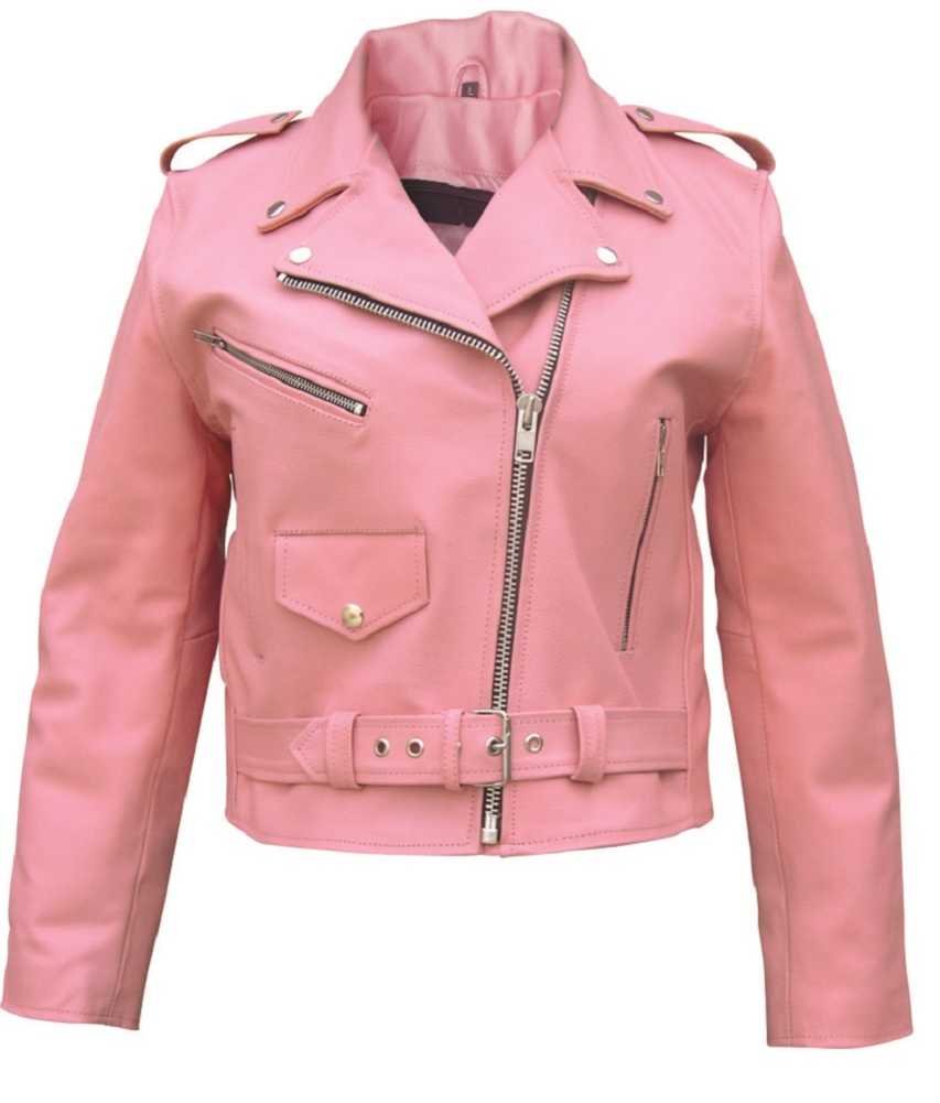 Women's Pink Full Cut Motorcycle Leather Jacket - Stylish Biker Jacket for Riding, Casual Outfits & Fashion Streetwear