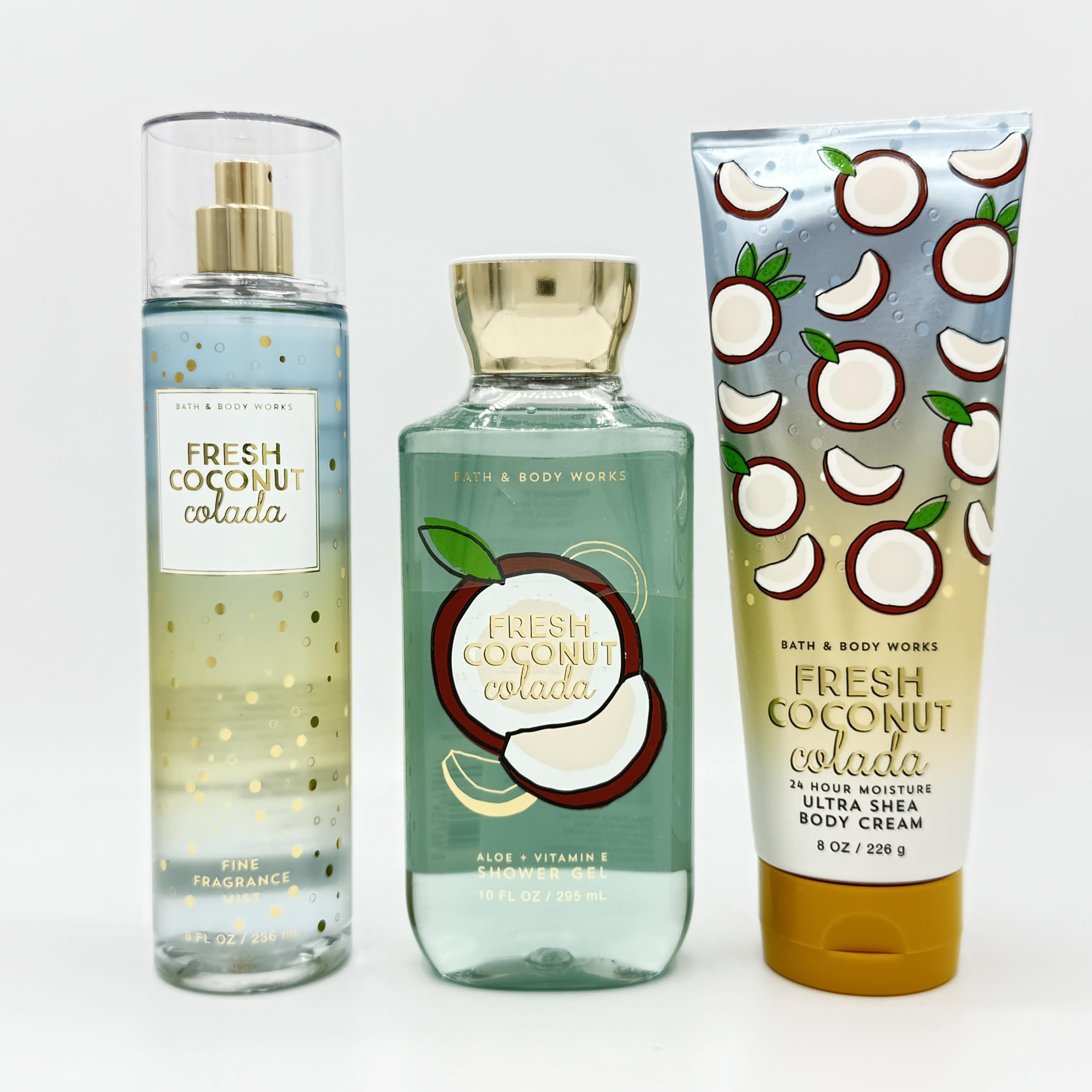 Fresh Coconut Colada 3-Piece Bath & Body Set - Fragrance Mist, Shower Gel & Ultra Shea Body Cream | Tropical Spa Day at Home, Beach Vacation Essential, Relaxing Self-Care Gift