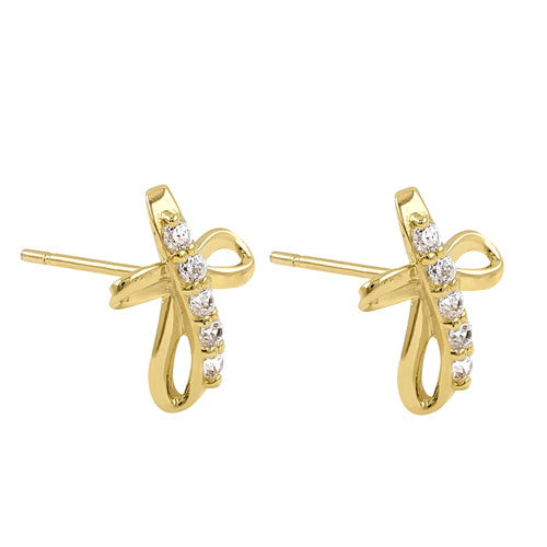 14K Yellow Gold Twisted Cross CZ Stud Earrings for Women - Hypoallergenic Cubic Zirconia Jewelry - Perfect for Church, Weddings & Everyday Wear