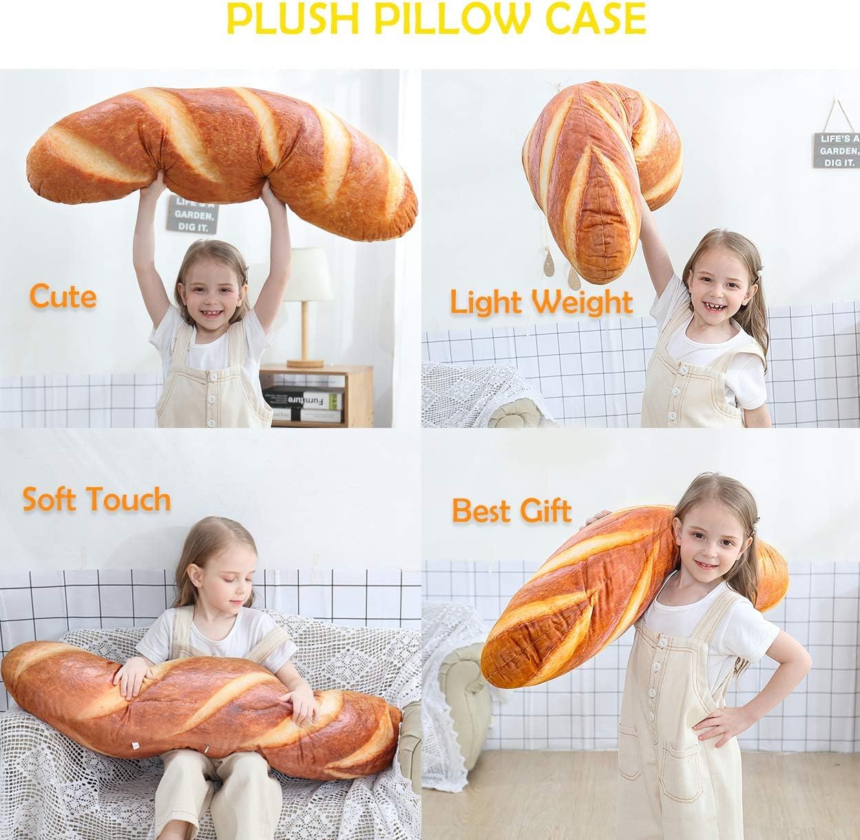 Soft Baguette Pillow - Funny Bread-Shaped Lumbar Support Cushion for Reading & Home Decor (40in) | Comfortable Backrest for Sofa, Bed, Office & Photo Backgrounds