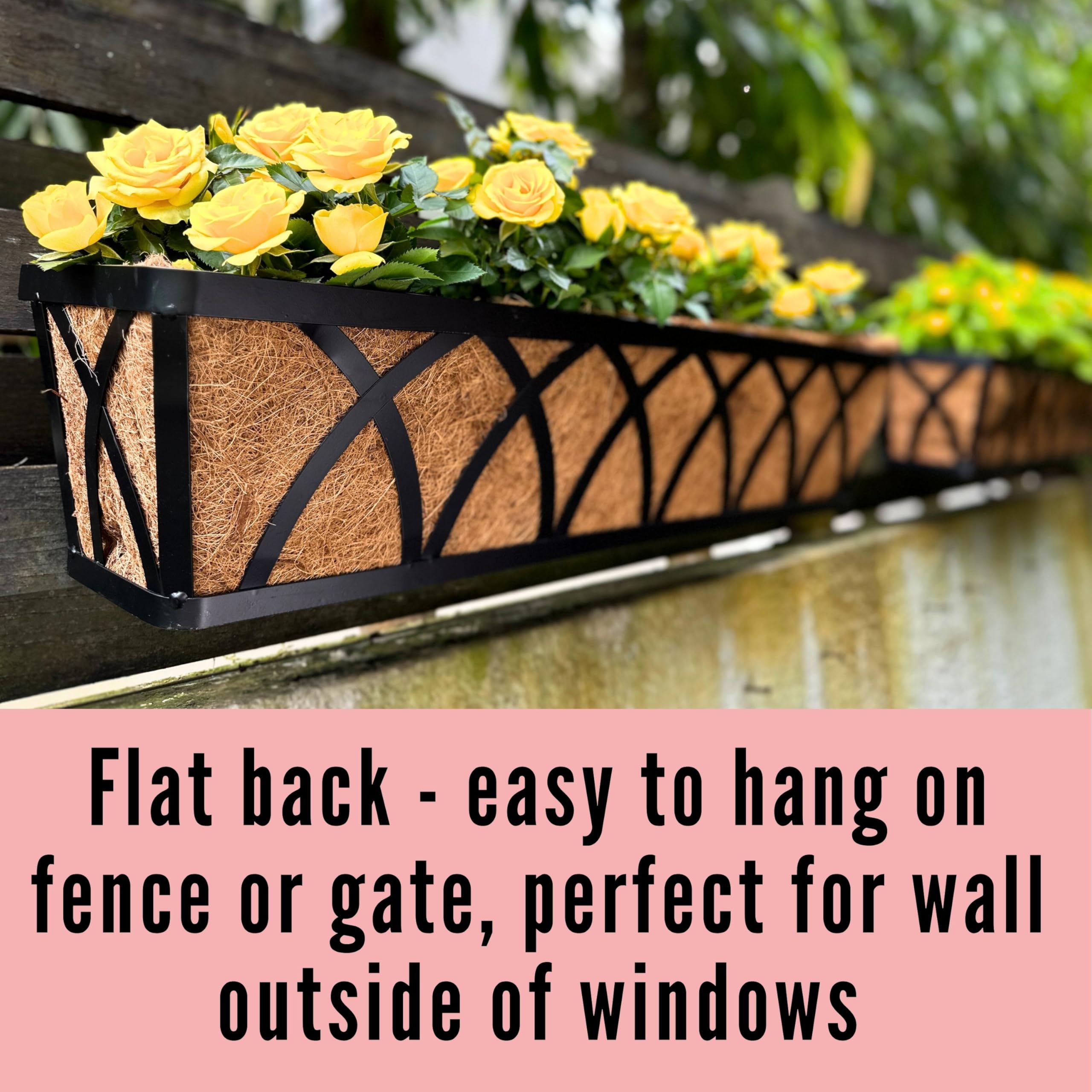 LaLaGreen Wall Planter (4 Pack, 30 Inch) - Large Outdoor Railing Planter Box with Coco Liner, Metal Balcony Flower Basket for Deck, Fence, Window & Porch | Perfect for Houseplants, Herbs & Flowers - Ideal for Balcony Decor, Garden Landscaping & Home Improvement Projects