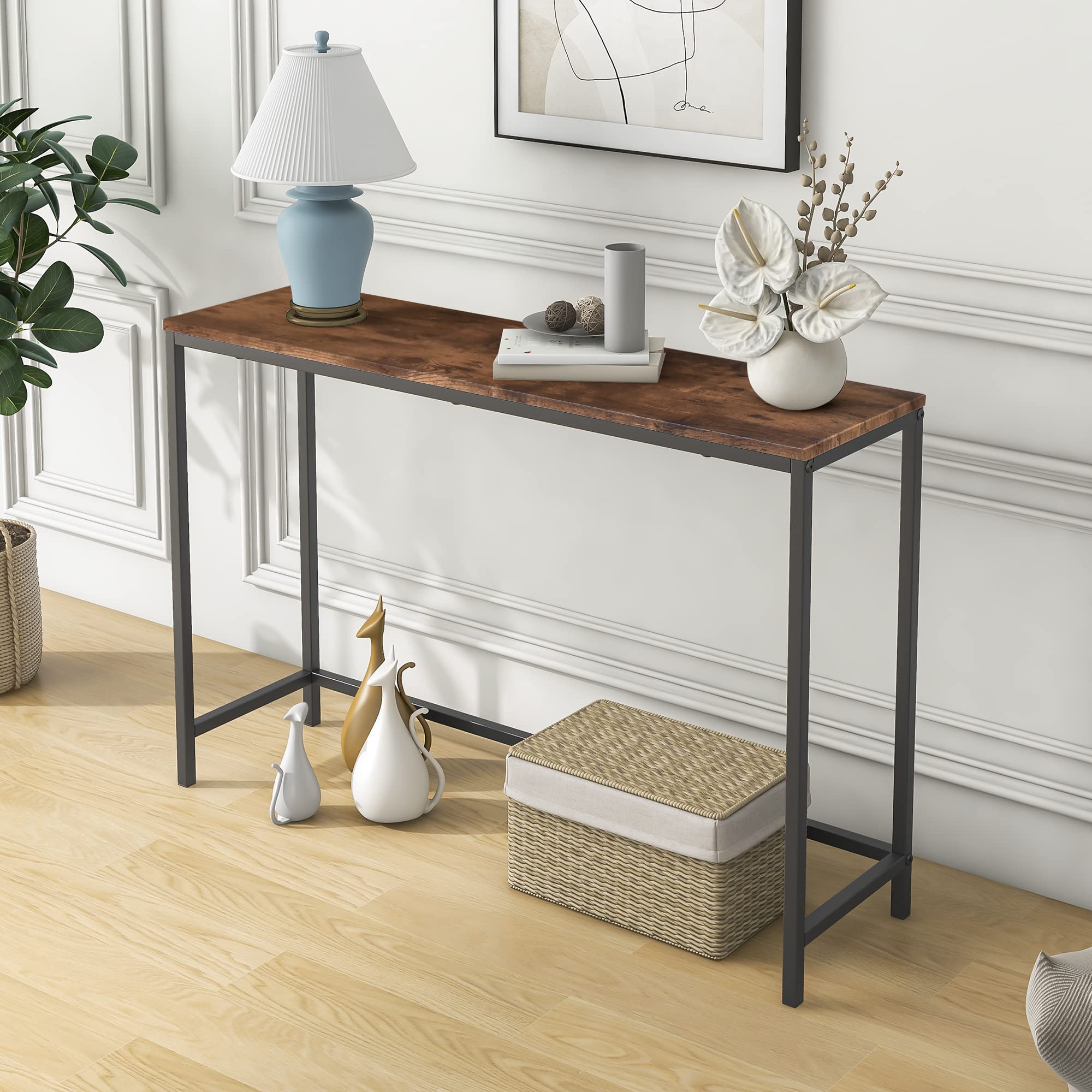BOFENG Thin Console Sofa Table - Rustic Brown Wood Frame Behind Couch, Narrow Entryway & Hallway Table, Slim Coffee Table for Living Room - Perfect for Small Spaces, Entryway Decor & Home Organization