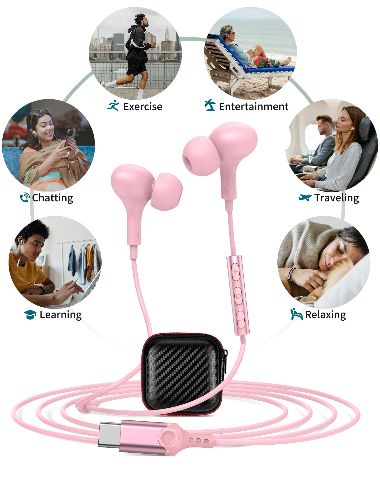 USB C Wired Headphones with Microphone - Noise Isolation In-Ear Earphones Compatible with iPhone 15/16 Plus, Samsung Galaxy S20/S21/S22/S23/S24/Ultra/FE, iPad 10th Gen, Google Pixel & OnePlus - Perfect for Gaming, Workouts & Commuting