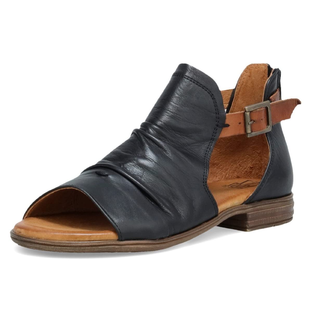 Miz Mooz Dipper Leather Sandals for Women - Comfortable Peep Toe Sandals with Buckle & Open Sides - Perfect for Summer, Beach, and Casual Outings