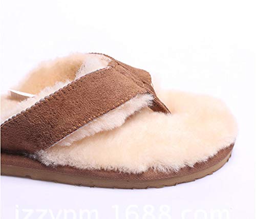 Genuine Sheepskin Fur Lined Flip Flops - Winter Warm Unisex Slides with Real Sheep Leather & Suede Sole for Men & Women | Cozy Indoor/Outdoor House Slippers for Cold Weather Comfort