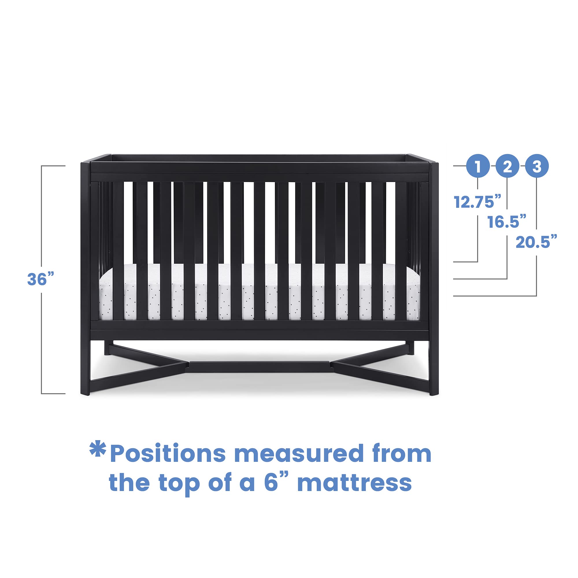 Delta Children Tribeca 4-in-1 Convertible Baby Crib with Simmons Kids Quiet Nights Eco-Friendly Toddler Mattress - GREENGUARD Gold Certified, Recycled Materials, Midnight Grey | Nursery Essential for Safe & Sustainable Sleep