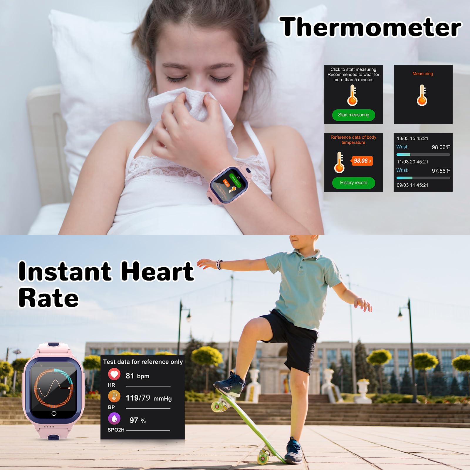 Wonlex 4G Kids Smartwatch with GPS, SIM Card & Temperature Monitor - 1.4