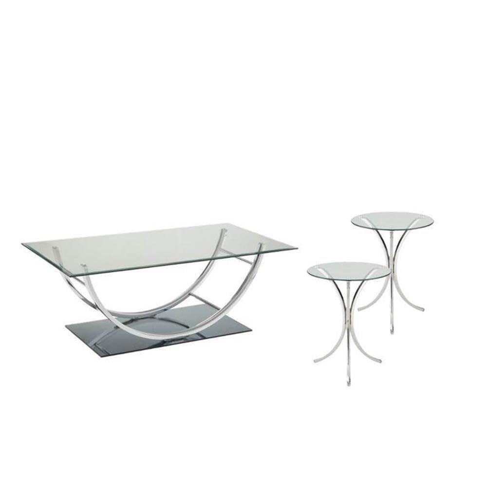 Home Square 3-Piece Coffee Table Set - 2 End Tables & 1 Chrome Coffee Table for Living Room, Perfect for Modern Home Decor & Entertaining Guests