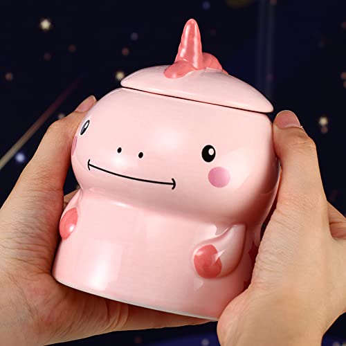 Dinosaur 3D Ceramic Coffee Mug with Spoon - 450ml Kids Milk Cup for Girls & Boys, Dinosaur Blue Smile Design - Perfect for Birthday Party Gifts, Home Use & Daily Coffee/Tea Drinking