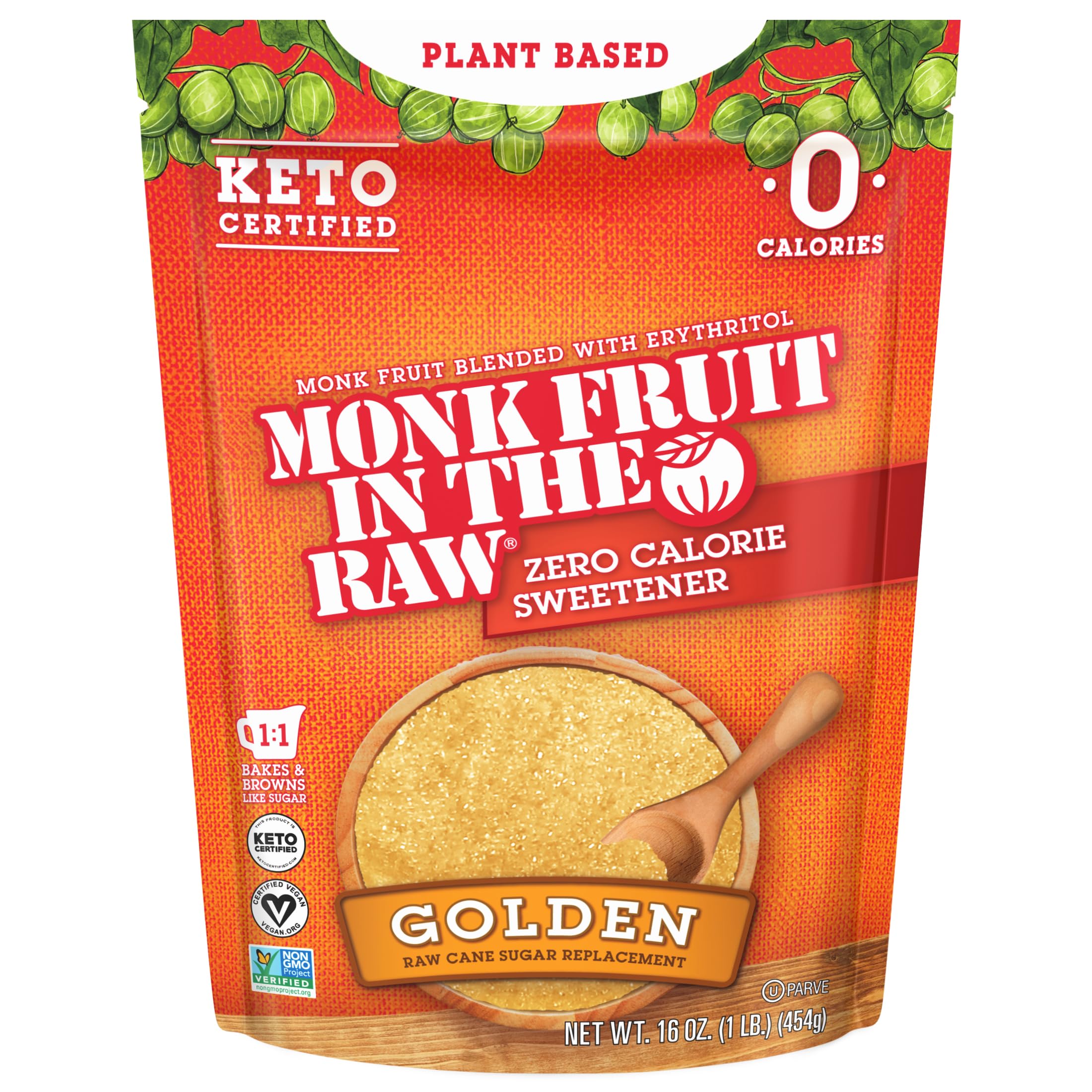 Monk Fruit In The Raw Golden 16 oz Baker's Bag - Natural Sugar-Free Sweetener with Erythritol (Pack of 1) | Perfect for Baking, Coffee & Keto-Friendly Recipes
