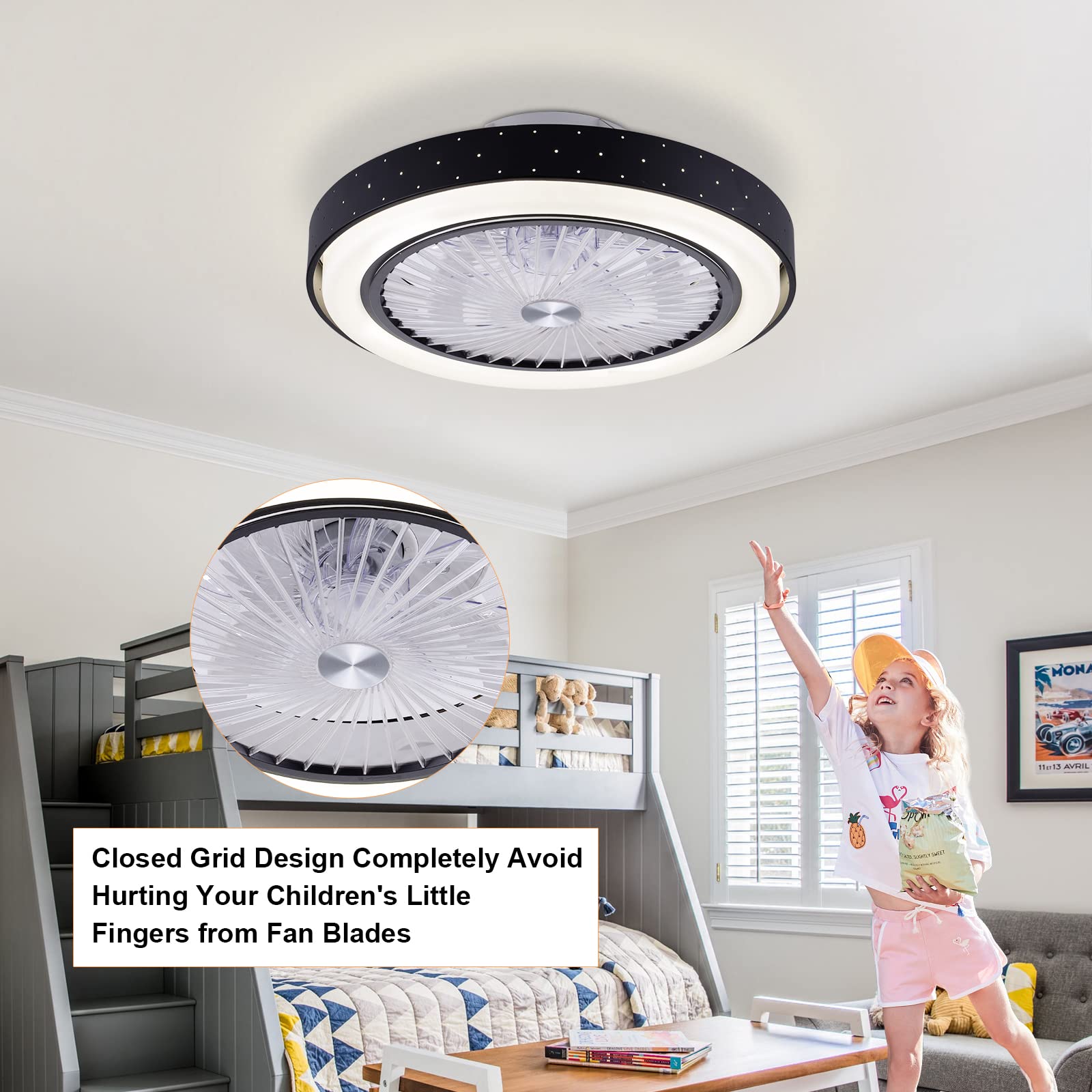 POWROL Bladeless Low Profile Ceiling Fan with Lights - 19