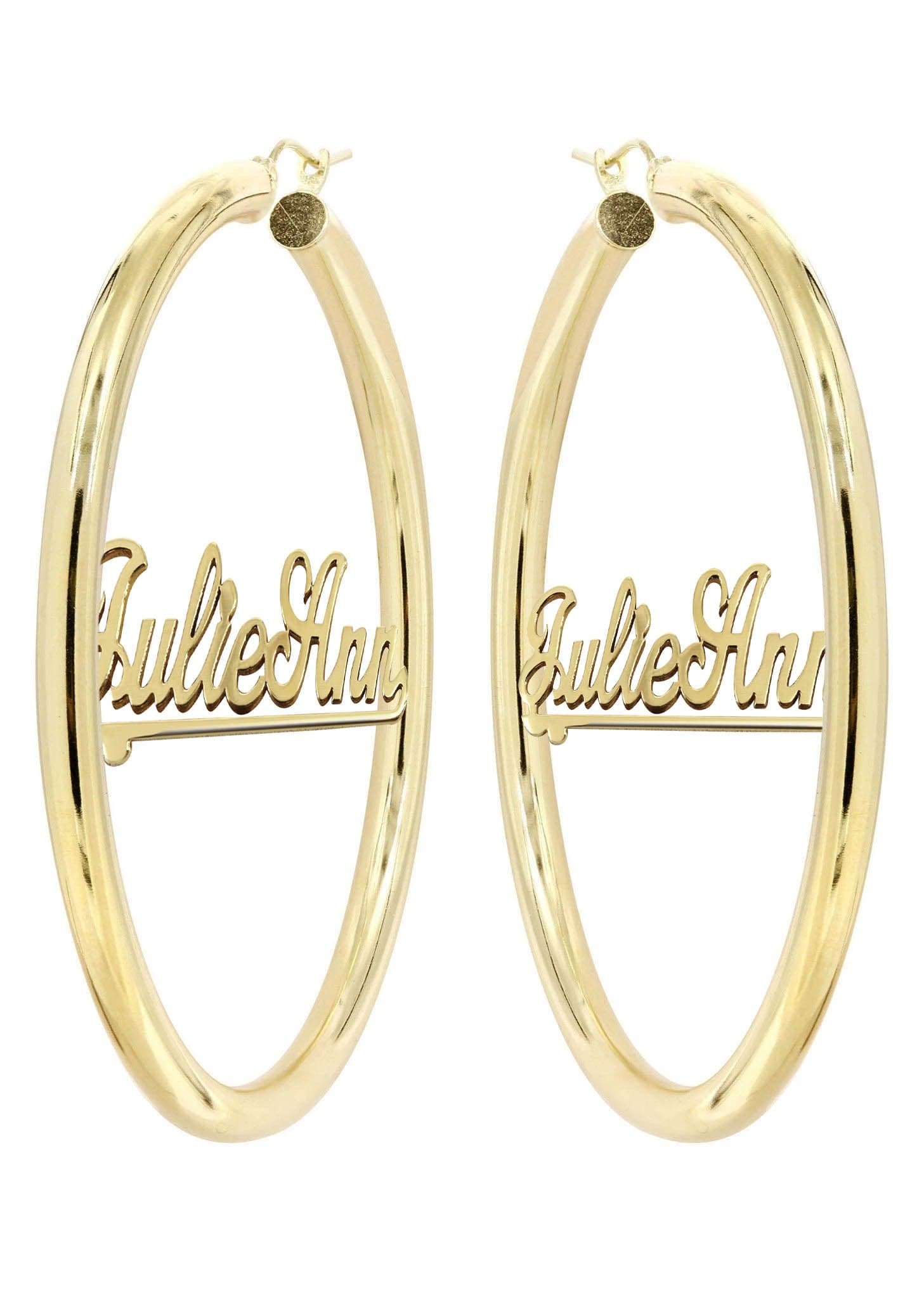 14K Gold Two Name Plate Hoop Earrings for Women - Personalized Name Jewelry Gift for Her - Perfect for Anniversaries, Birthdays & Everyday Wear