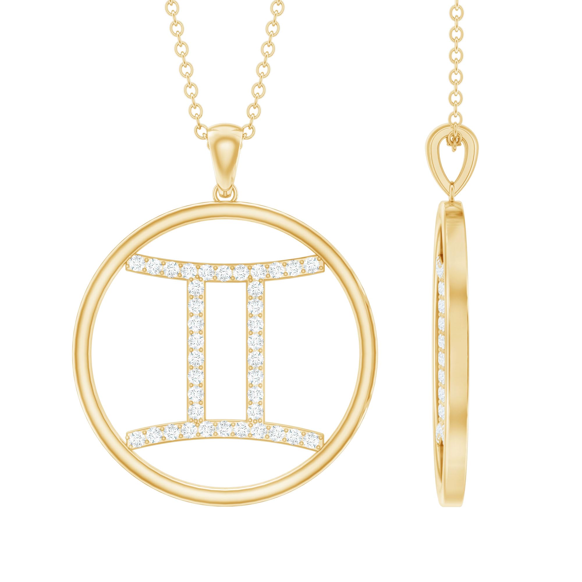 Gemini Zodiac Moissanite Pendant Necklace - 14K Gold Plated Astrology Jewelry for Women | Perfect Birthday Gift, Anniversary Present & Spiritual Horoscope Accessory for Everyday Wear