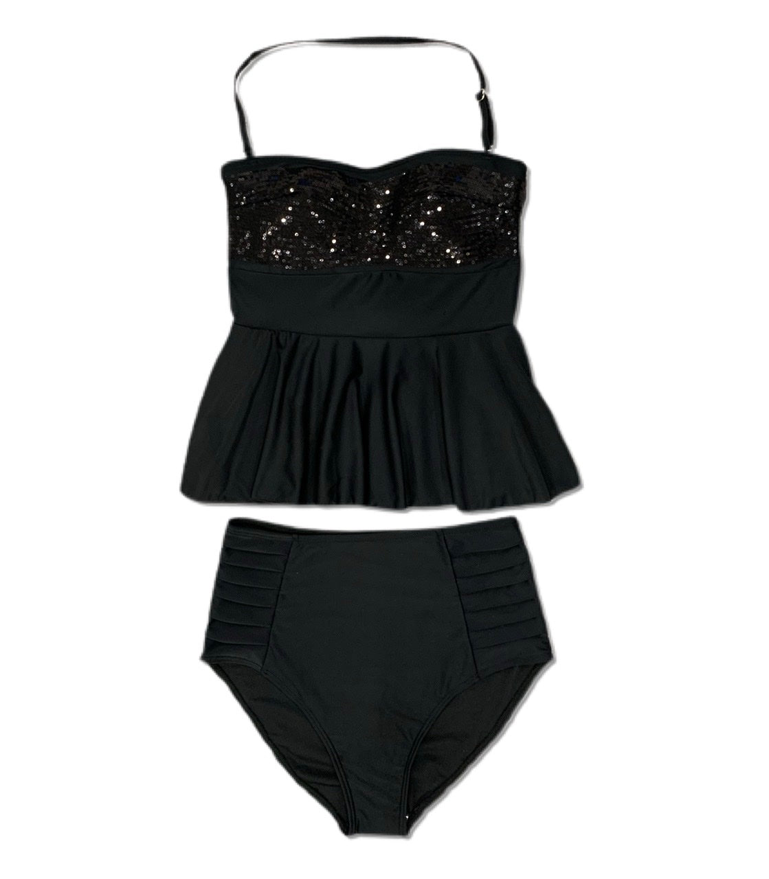Tiffany Black Sequin Peplum Tankini Swimsuit for Women - Stylish Two-Piece Bathing Suit - Perfect for Beach, Pool, and Summer Vacations