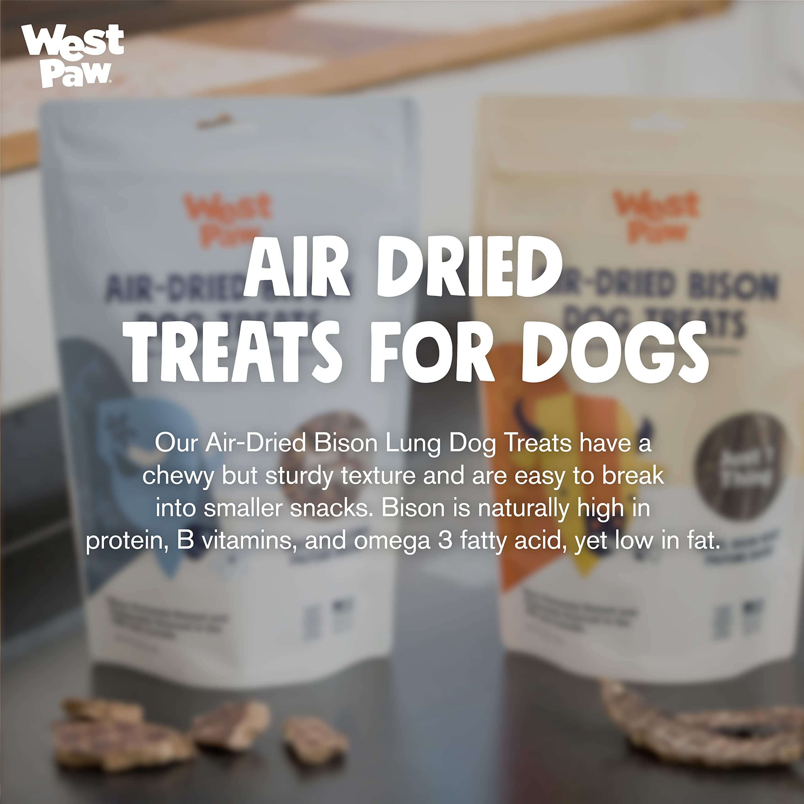 Premium WEST PAW Air Dried Bison Lung Dog Treats with Zogoflex Tux Treat Dispensing Chew Toy Bundle - Natural Farm Fresh Bison Lung Snacks & Interactive Enrichment Toy for Dogs - Holds Kibble & Treats - Perfect for Training, Playtime & Mental Stimulation