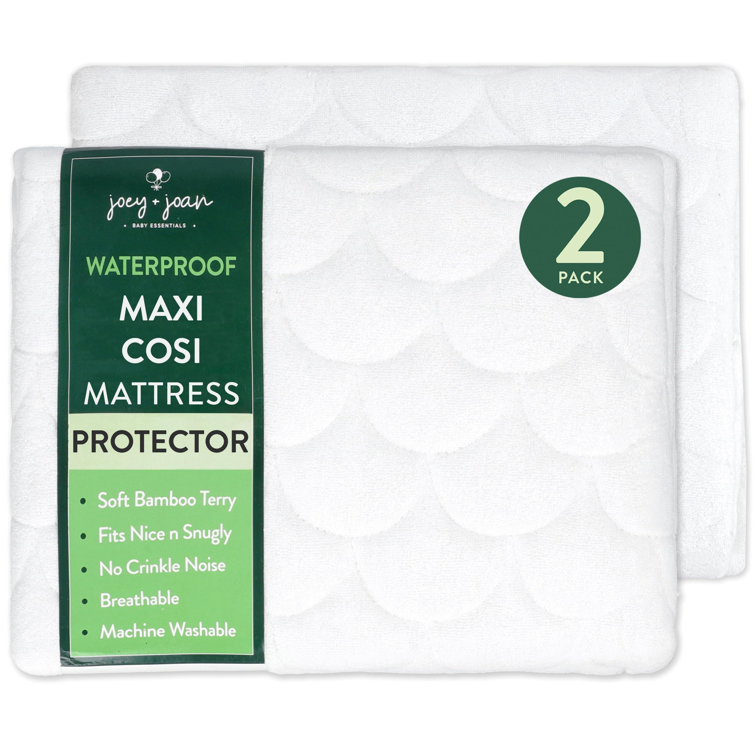 Joey + Joan Waterproof Bassinet Mattress Pad Cover - 2 Pack Ultra Soft Bamboo Viscose Terry Protector for Maxi-COSI Iora/Swift Baby Bassinet (21